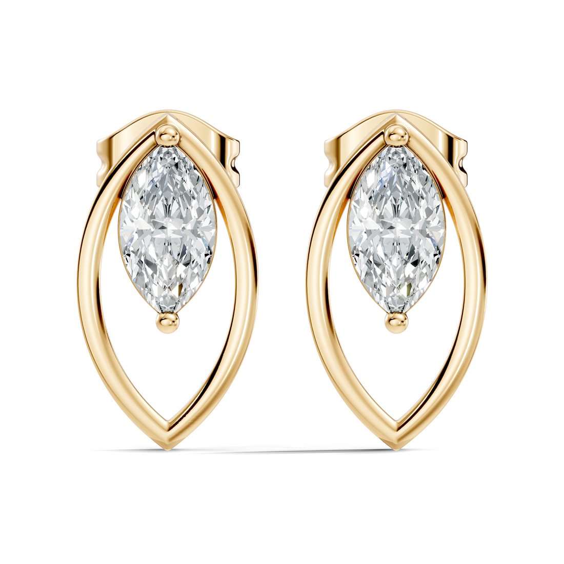 Marquise Cut Solitaire & Open Leaf Frame Stud