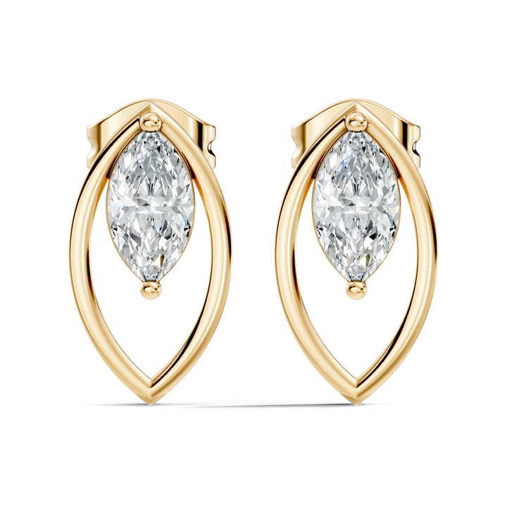 Marquise Cut Solitaire & Open Leaf Frame Stud