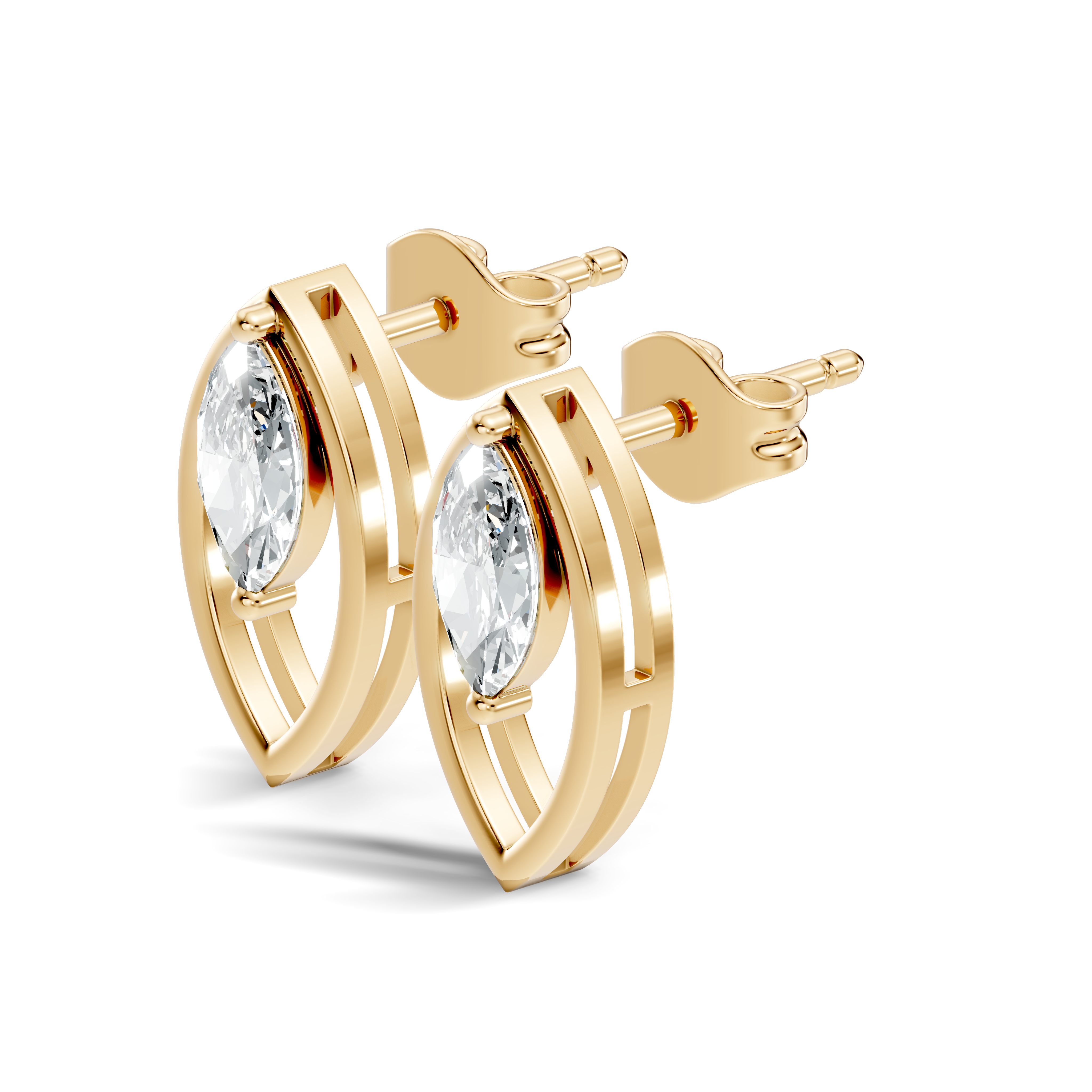 Marquise Cut Solitaire & Open Leaf Frame Stud