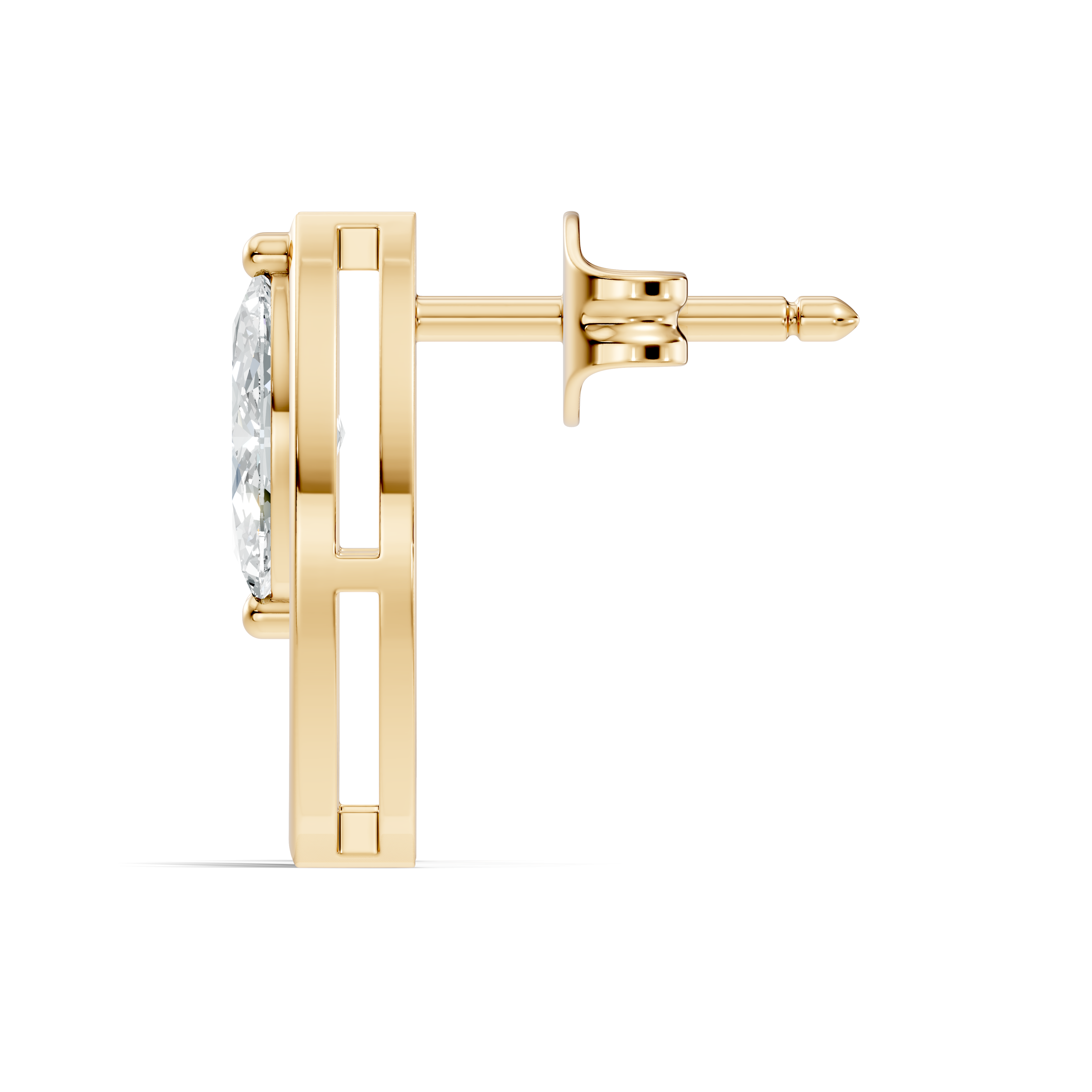 Marquise Cut Solitaire & Open Leaf Frame Stud