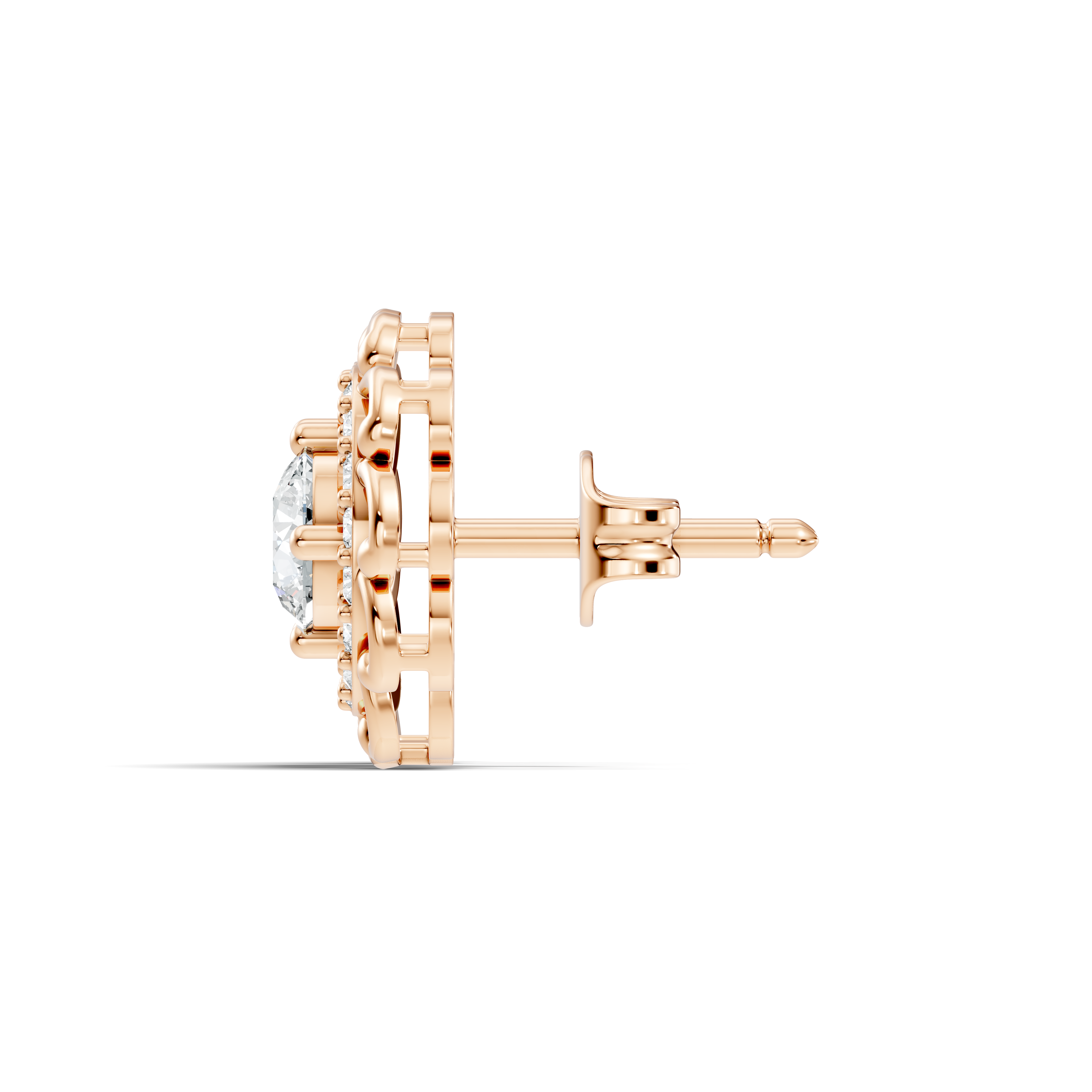 Round Solitaire & Scalloped Halo Diamond Stud