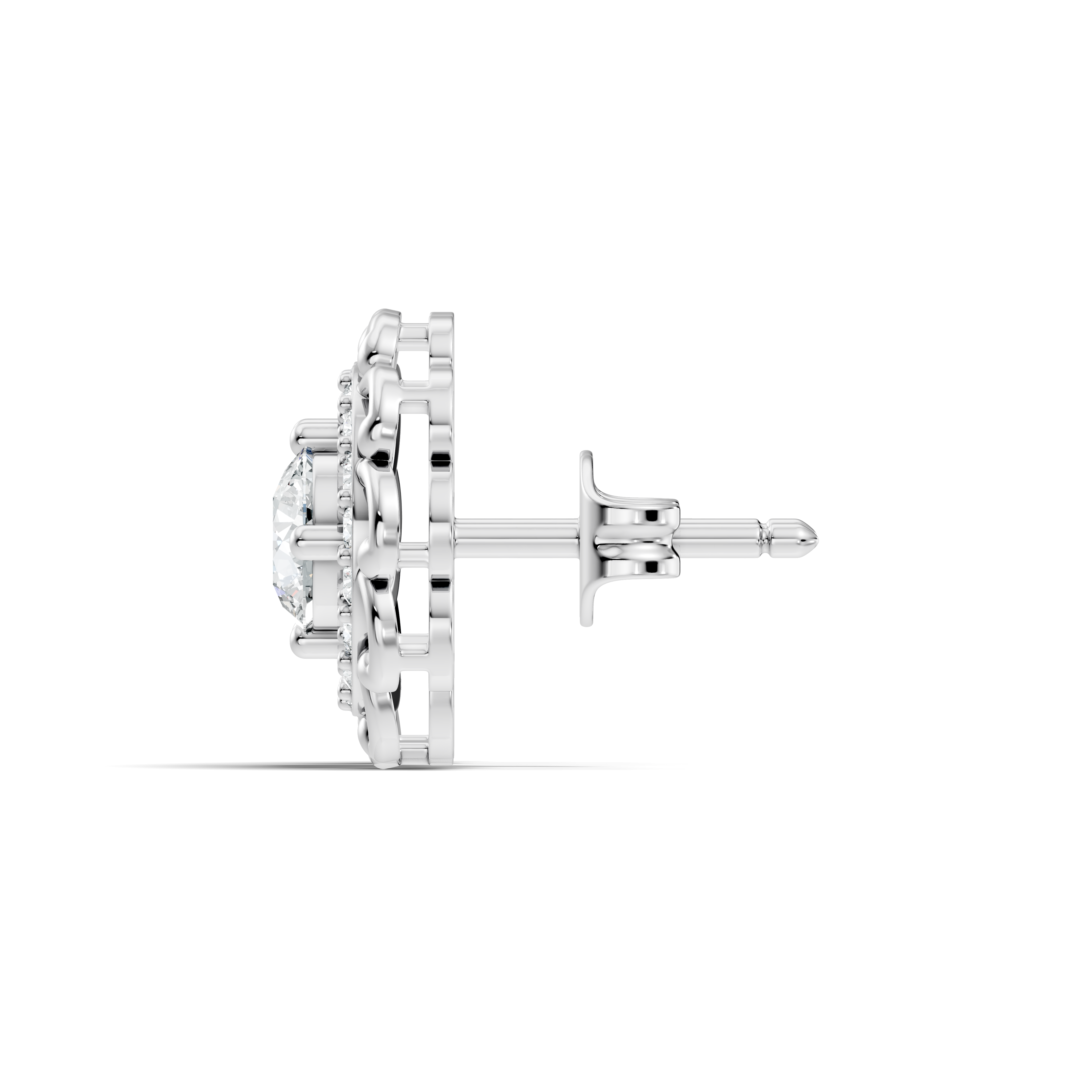 Round Solitaire & Scalloped Halo Diamond Stud
