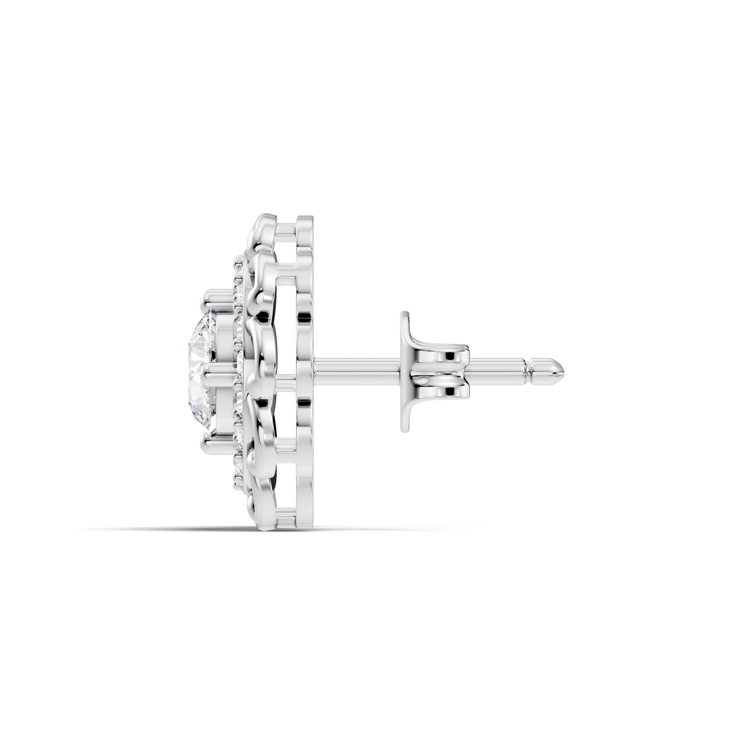 Round Solitaire & Scalloped Halo Diamond Stud