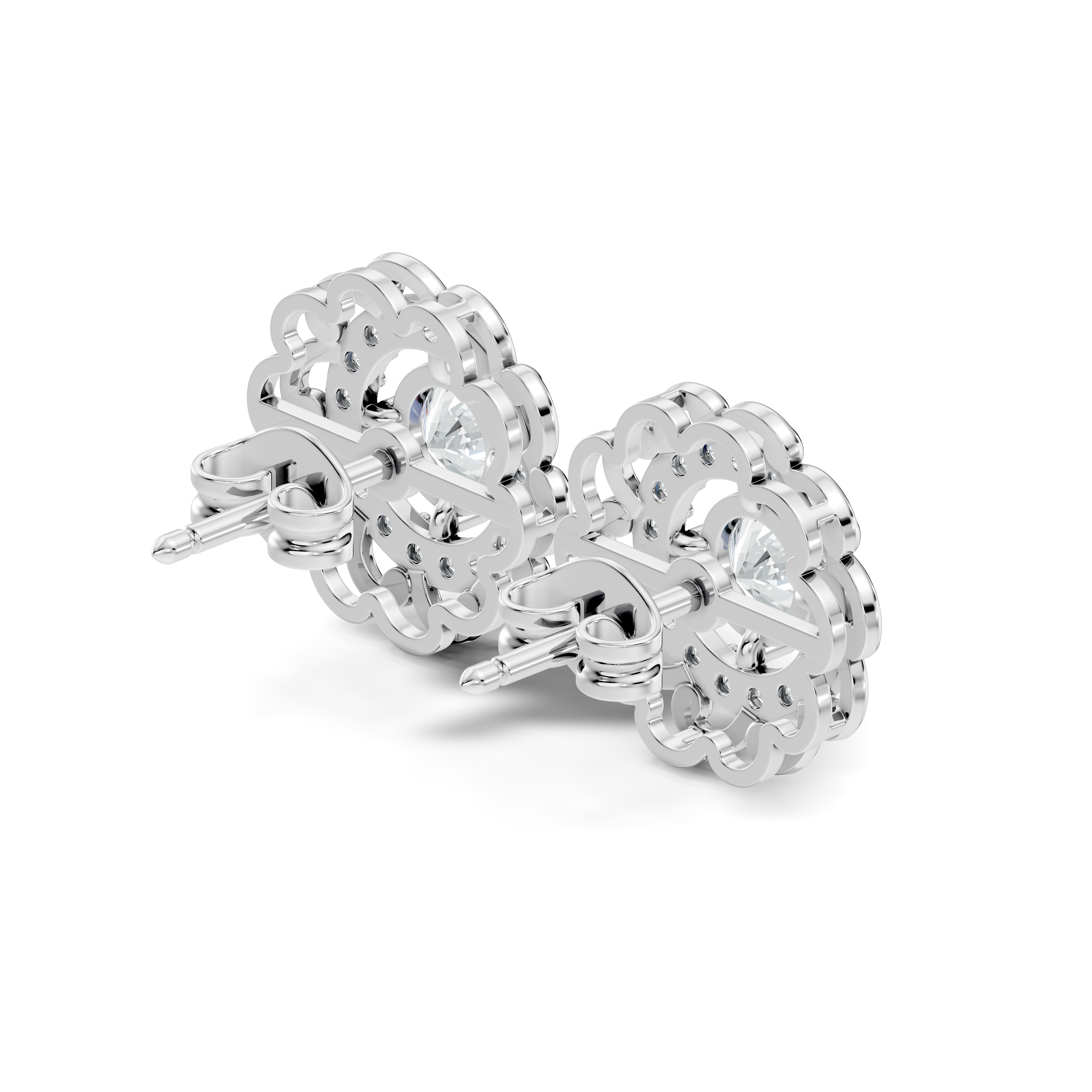Round Solitaire & Scalloped Halo Diamond Stud