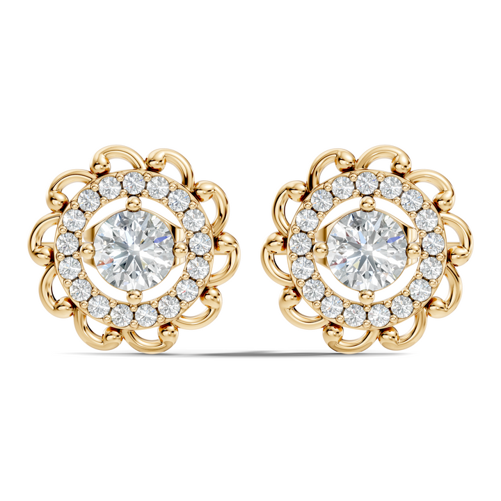 Round Solitaire & Scalloped Halo Diamond Stud