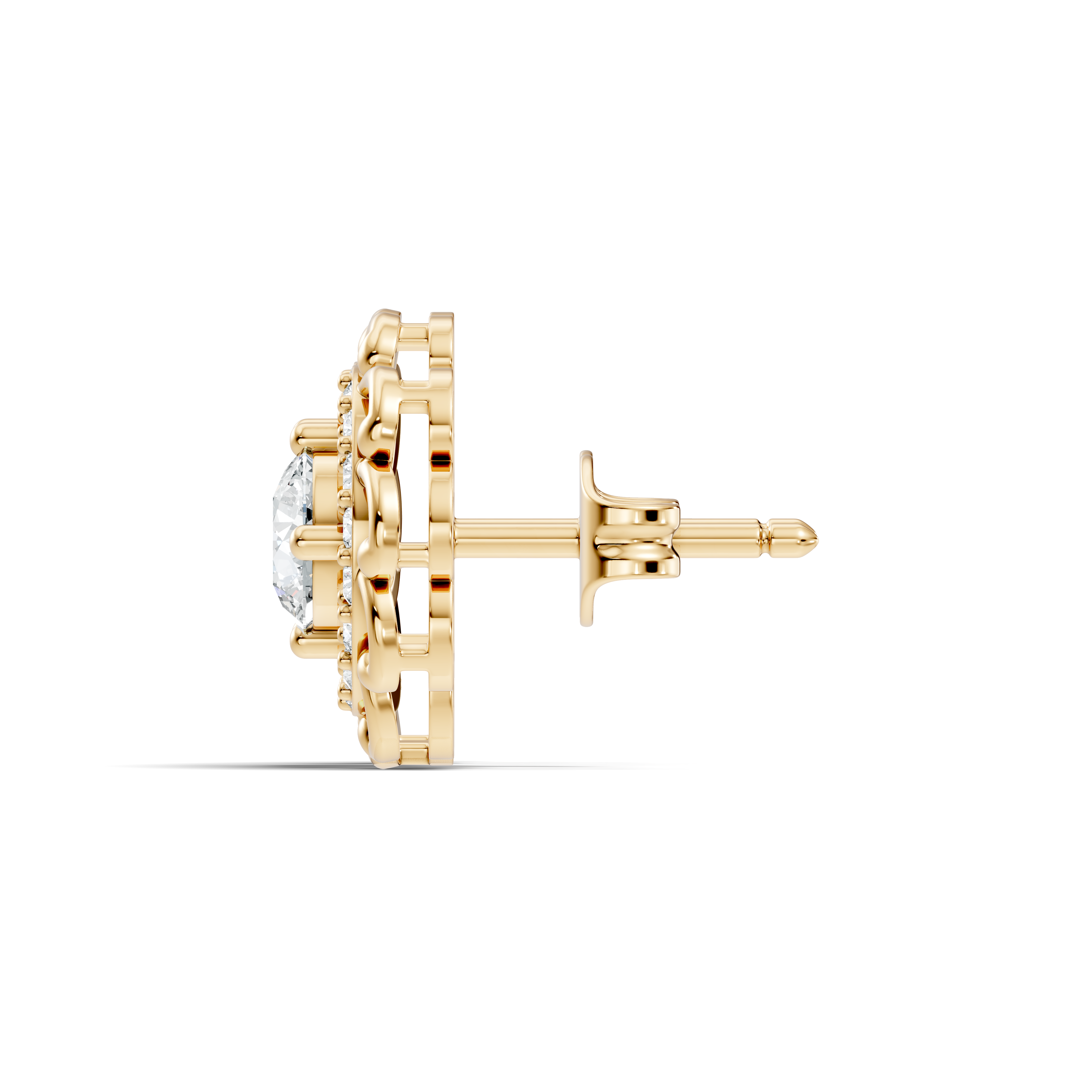 Round Solitaire & Scalloped Halo Diamond Stud