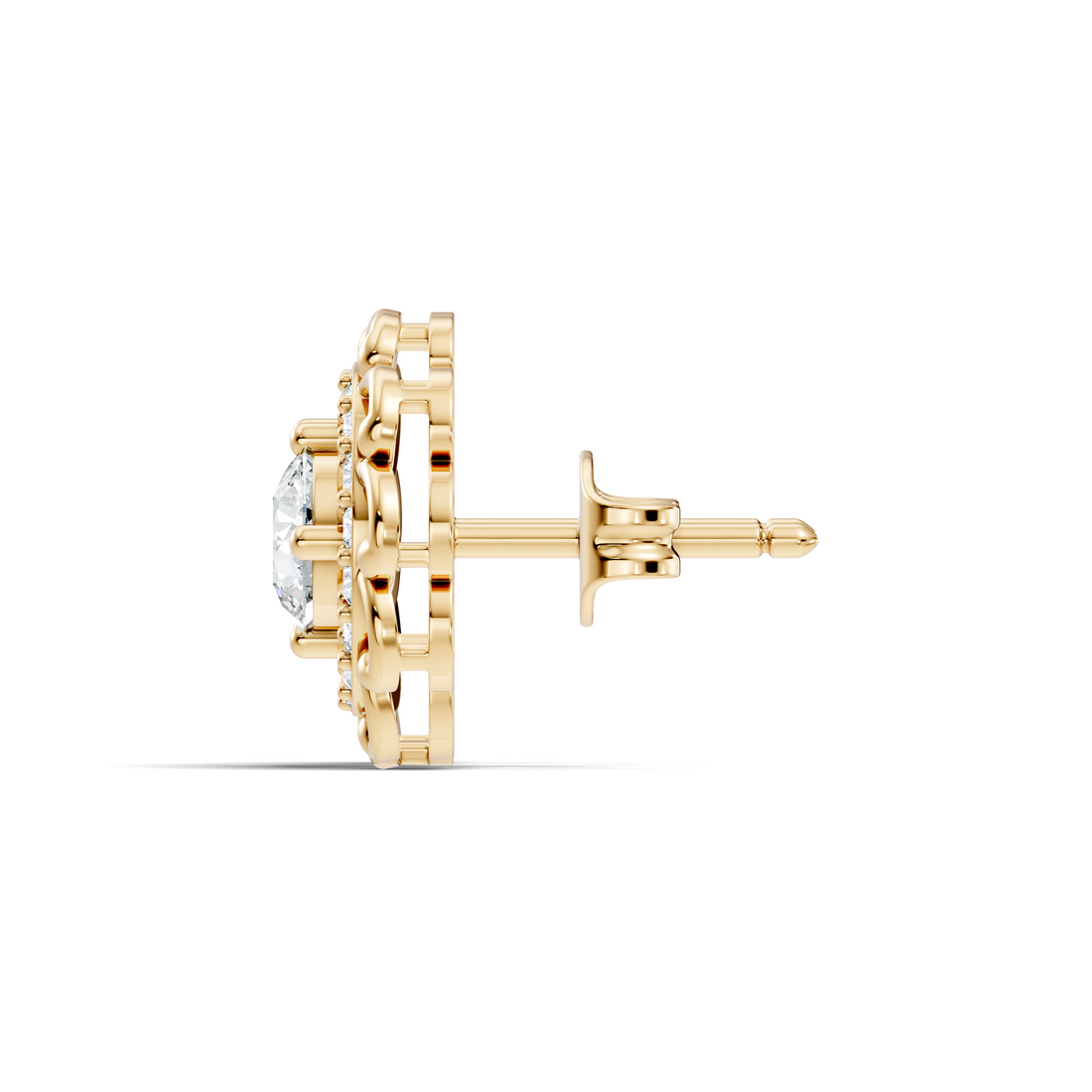 Round Solitaire & Scalloped Halo Diamond Stud