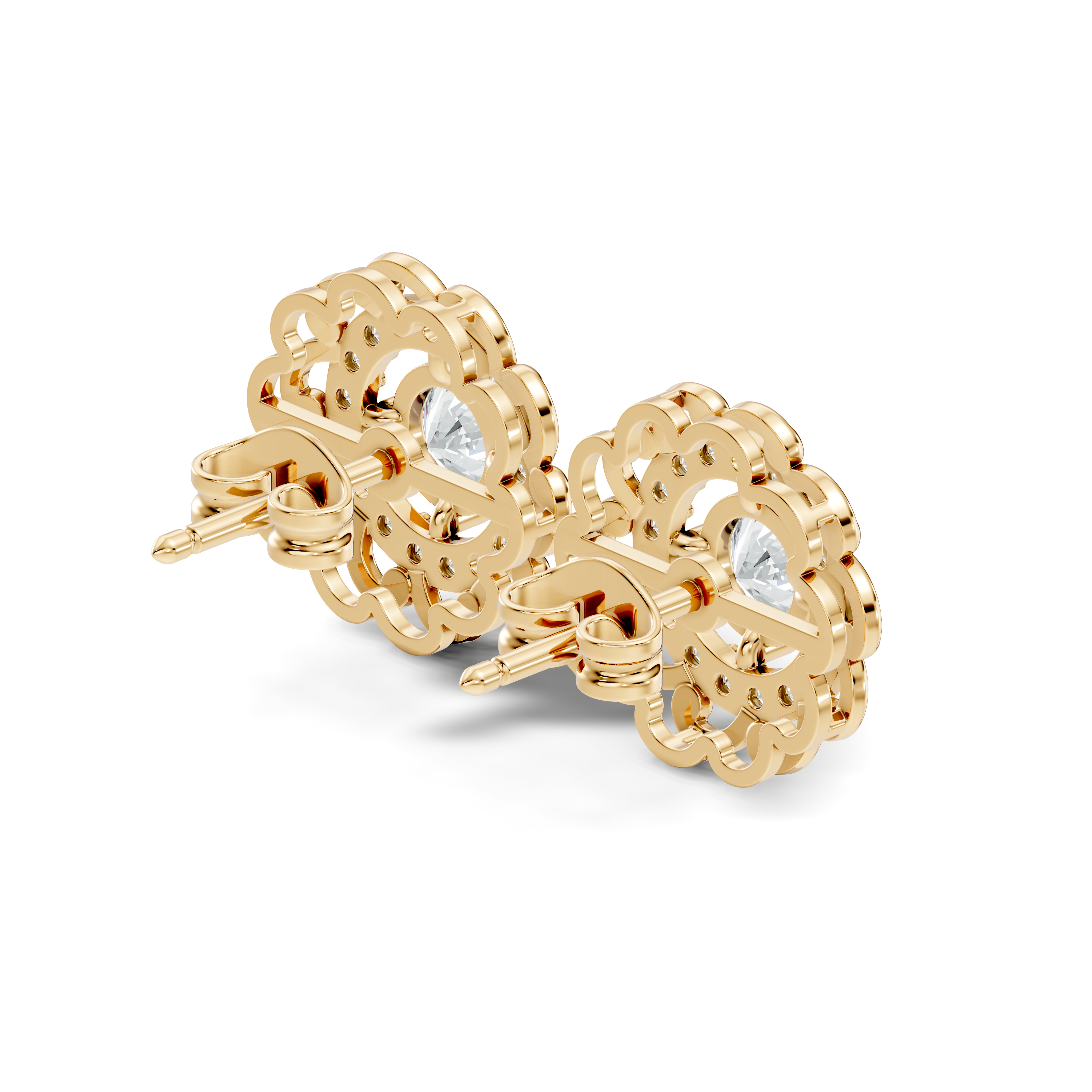 Round Solitaire & Scalloped Halo Diamond Stud