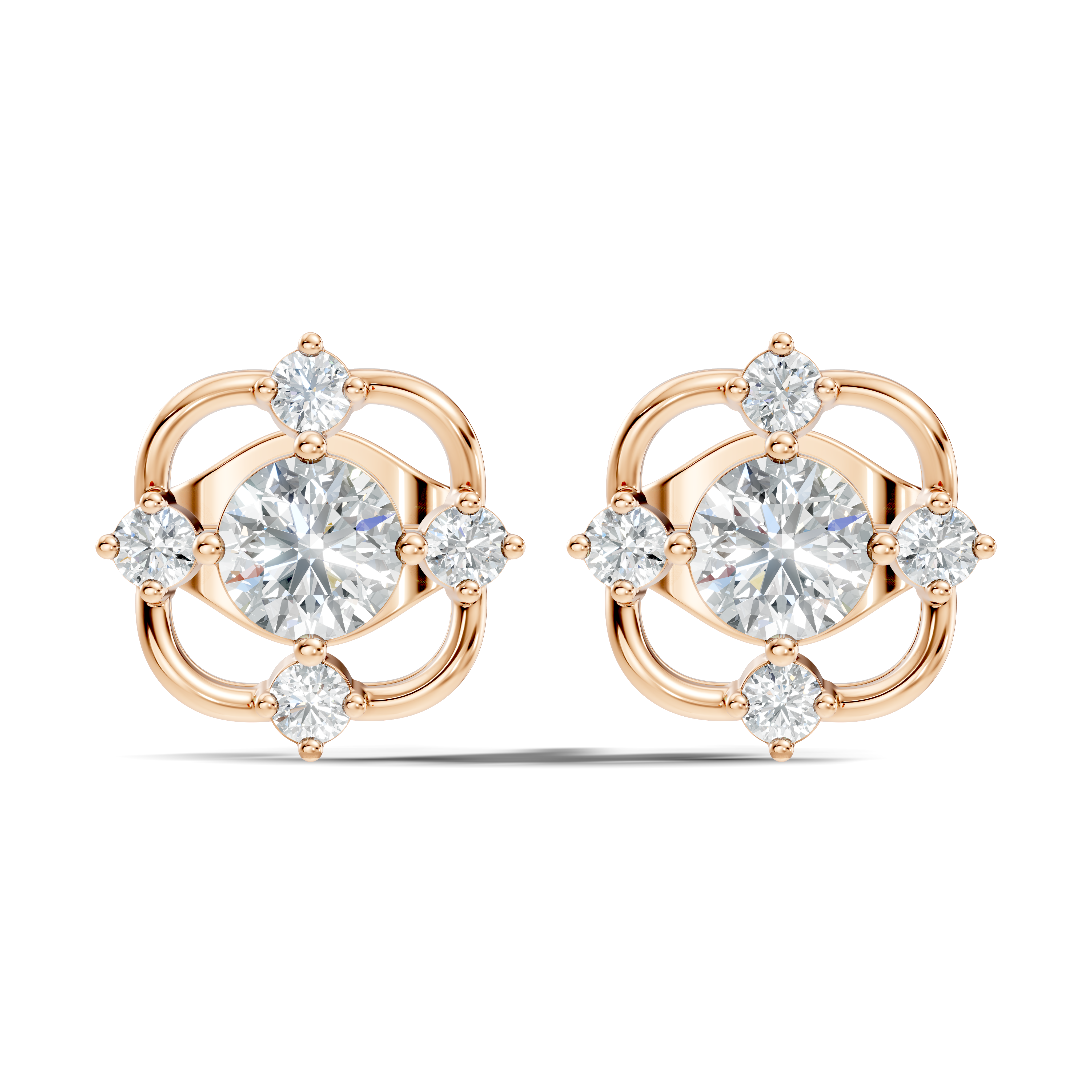 Round Solitaire & Geometric Open Frame Diamond Stud