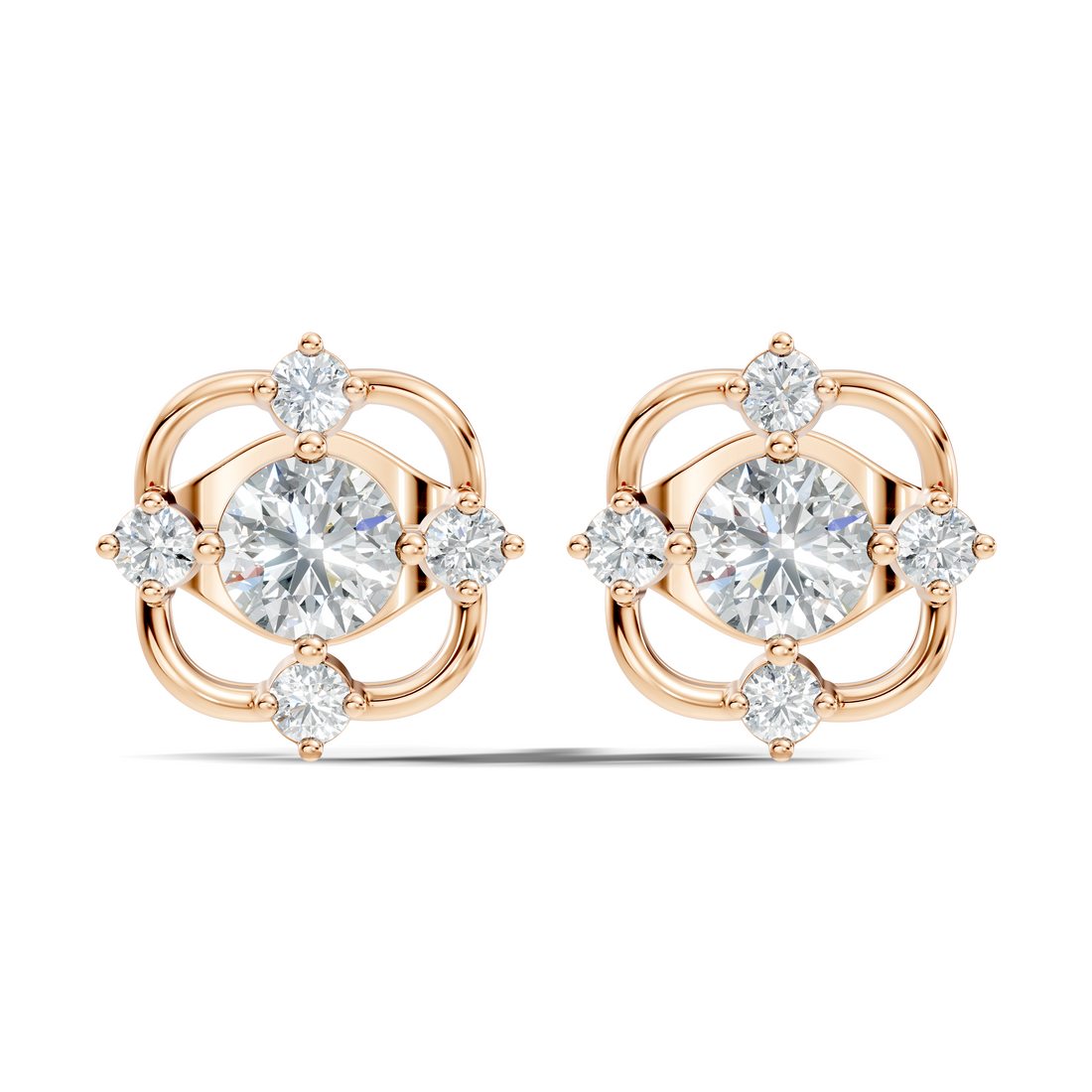 Round Solitaire & Geometric Open Frame Diamond Stud
