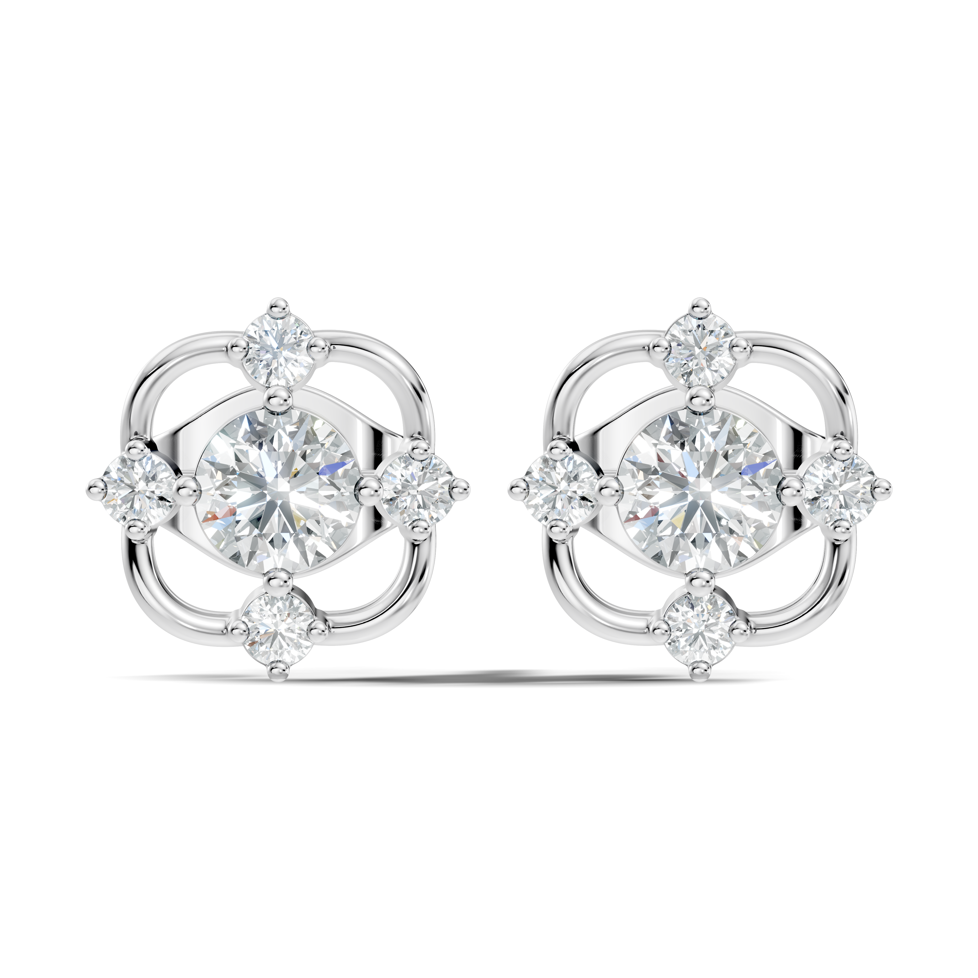 Round Solitaire & Geometric Open Frame Diamond Stud