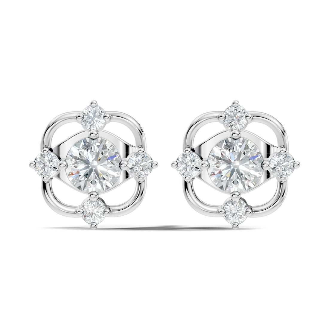 Round Solitaire & Geometric Open Frame Diamond Stud