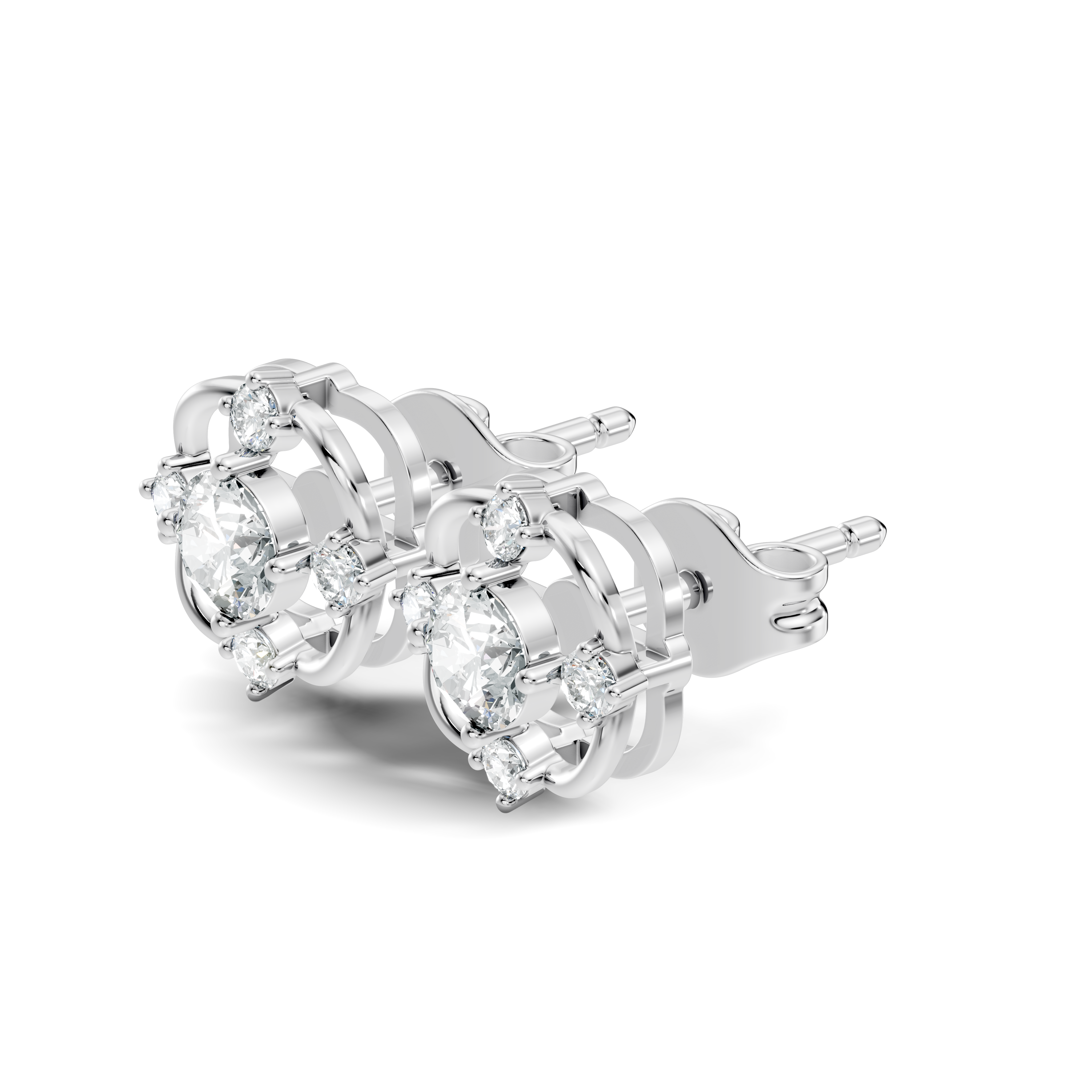 Round Solitaire & Geometric Open Frame Diamond Stud