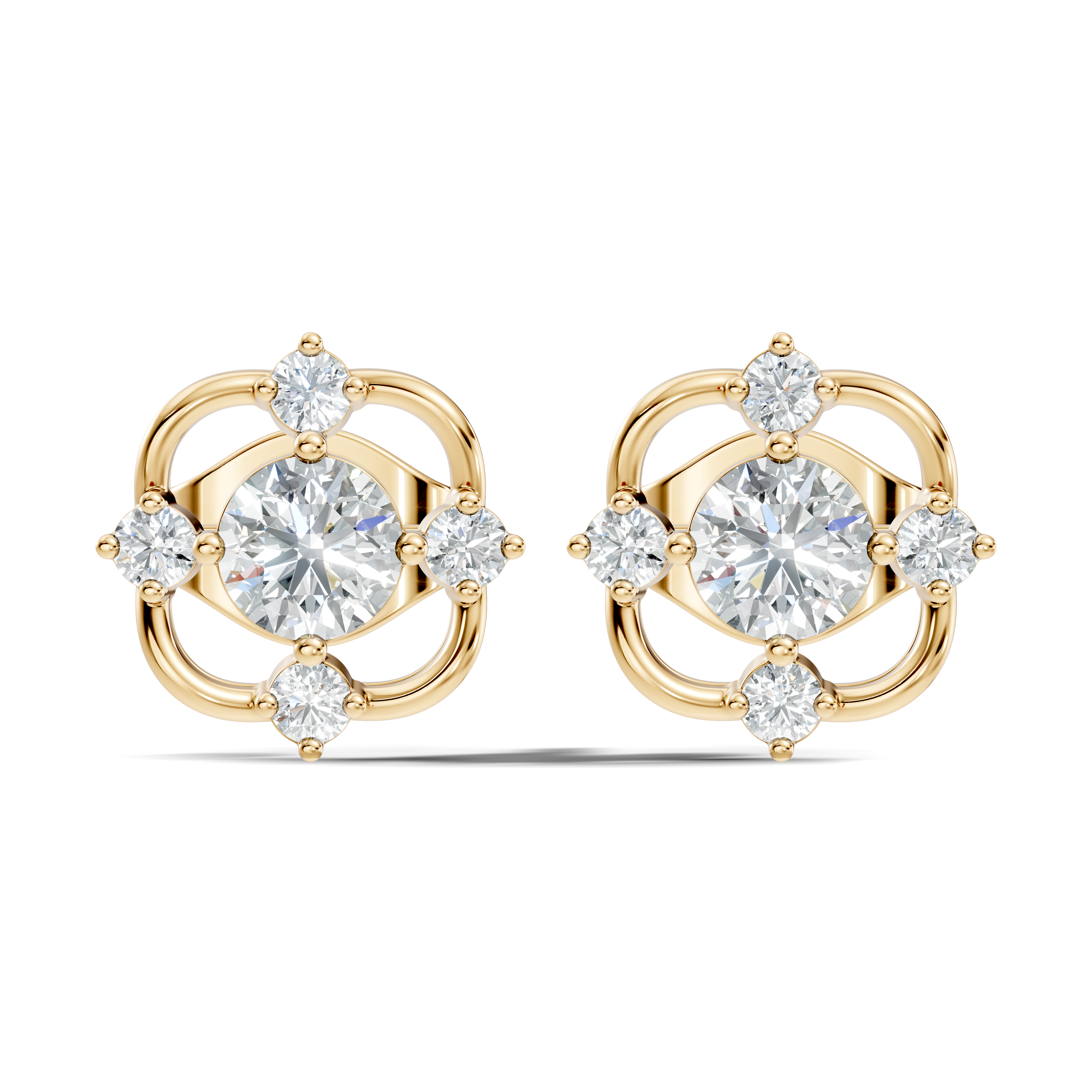 Round Solitaire & Geometric Open Frame Diamond Stud