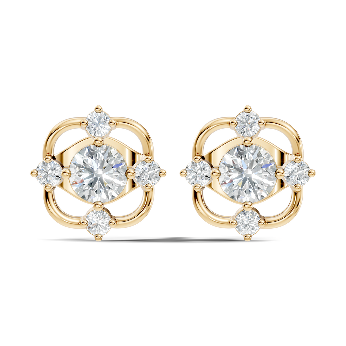 Round Solitaire & Geometric Open Frame Diamond Stud