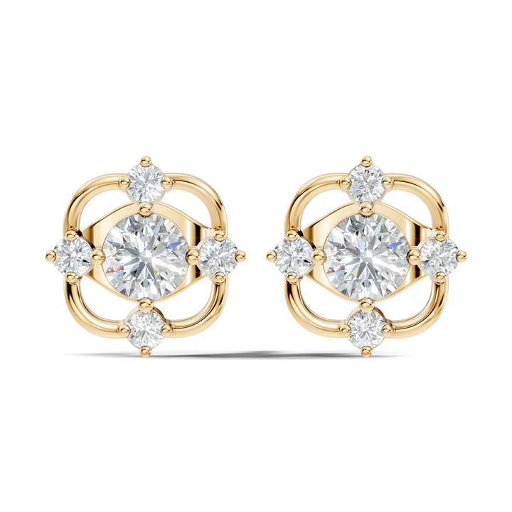 Round Solitaire & Geometric Open Frame Diamond Stud
