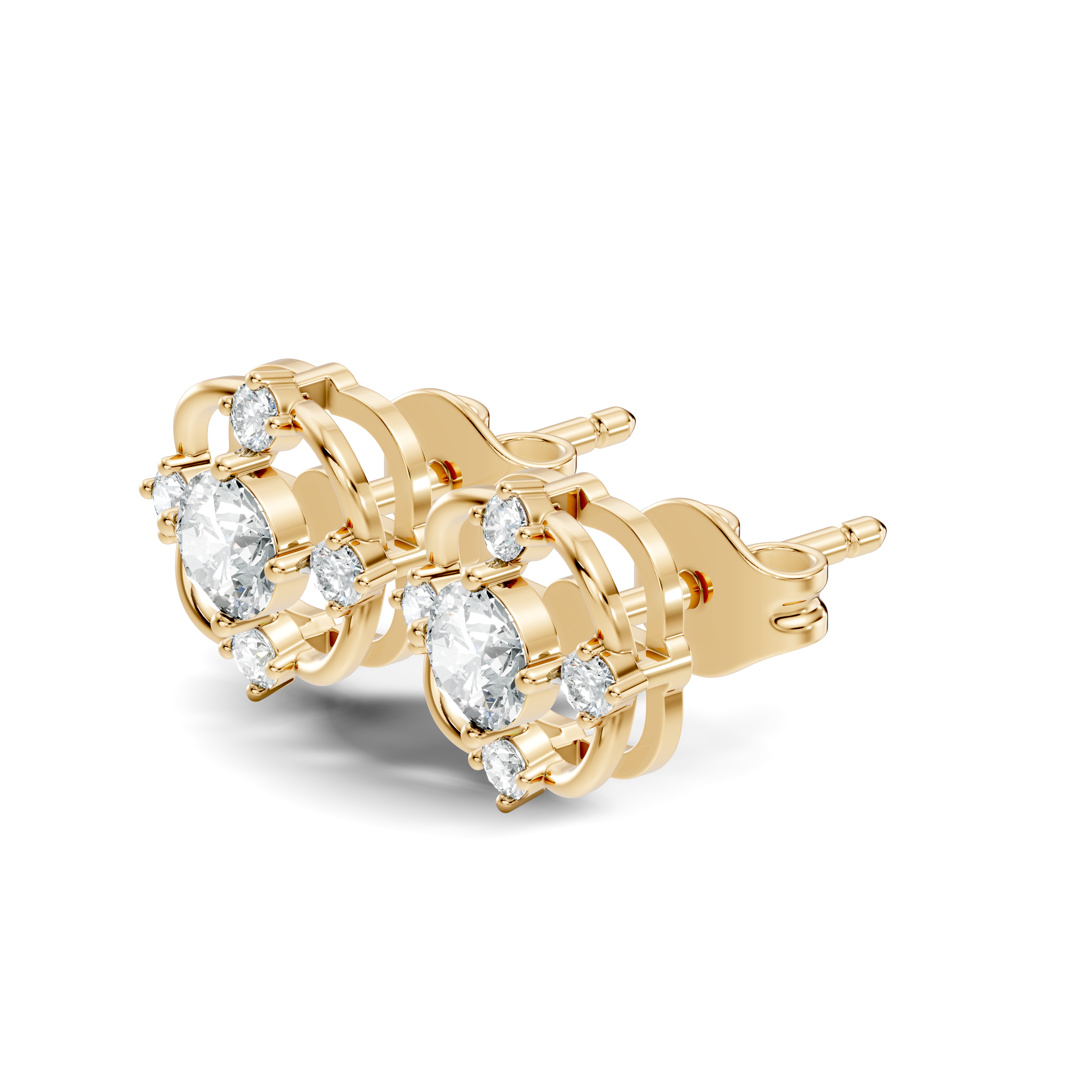 Round Solitaire & Geometric Open Frame Diamond Stud
