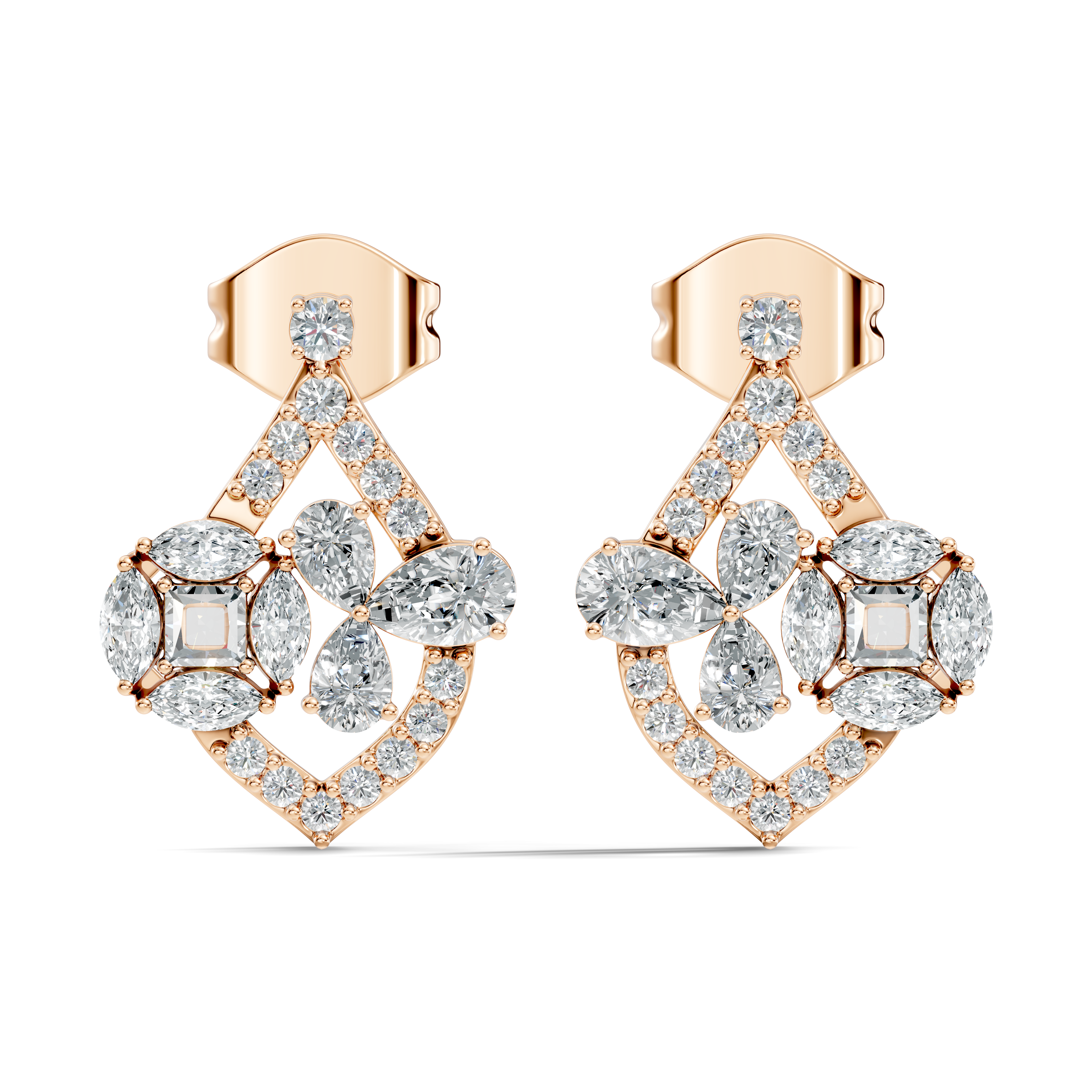 Multi-Shape Diamond Openwork Tear Drop Stud