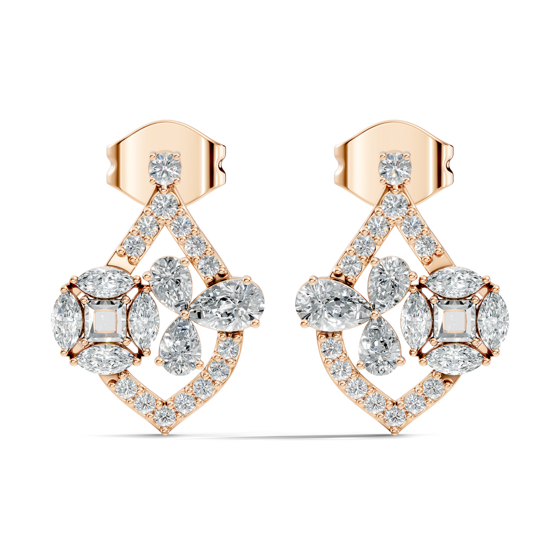 Multi-Shape Diamond Openwork Tear Drop Stud