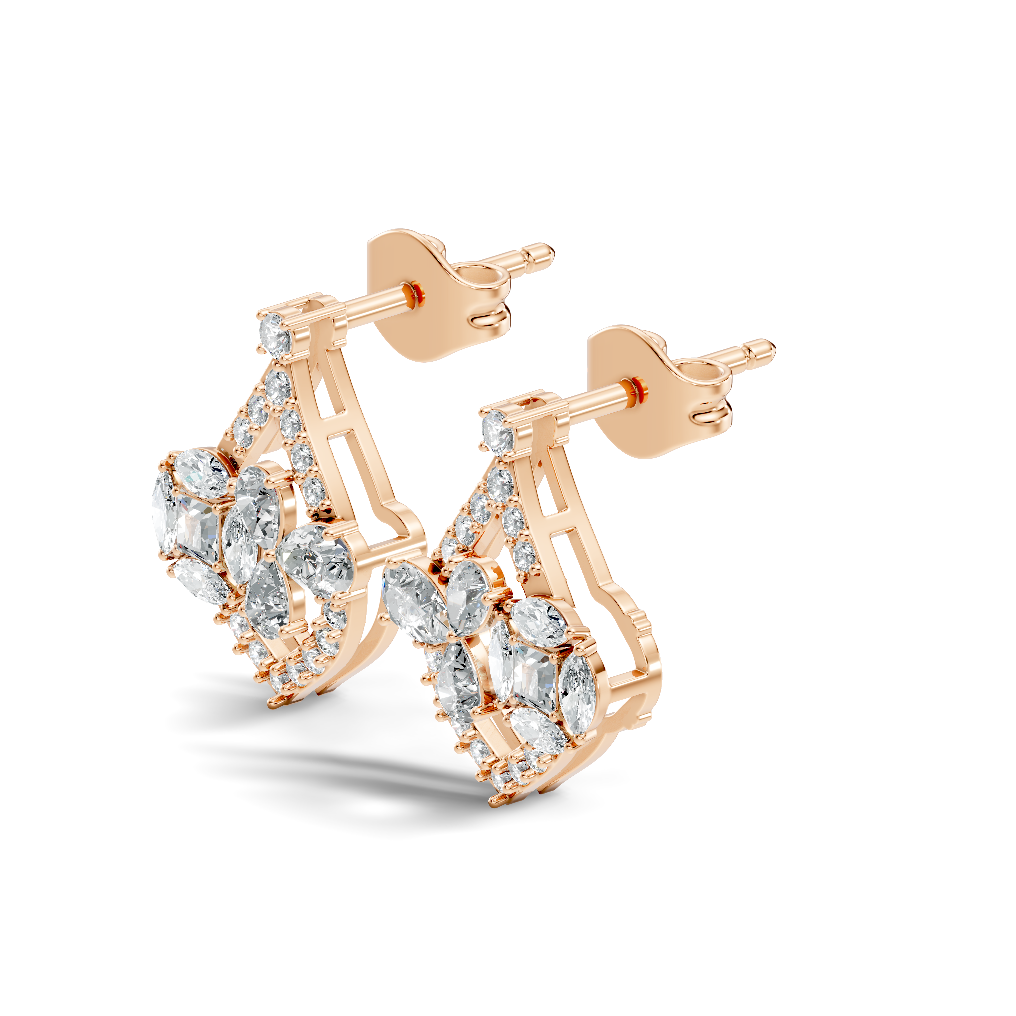Multi-Shape Diamond Openwork Tear Drop Stud