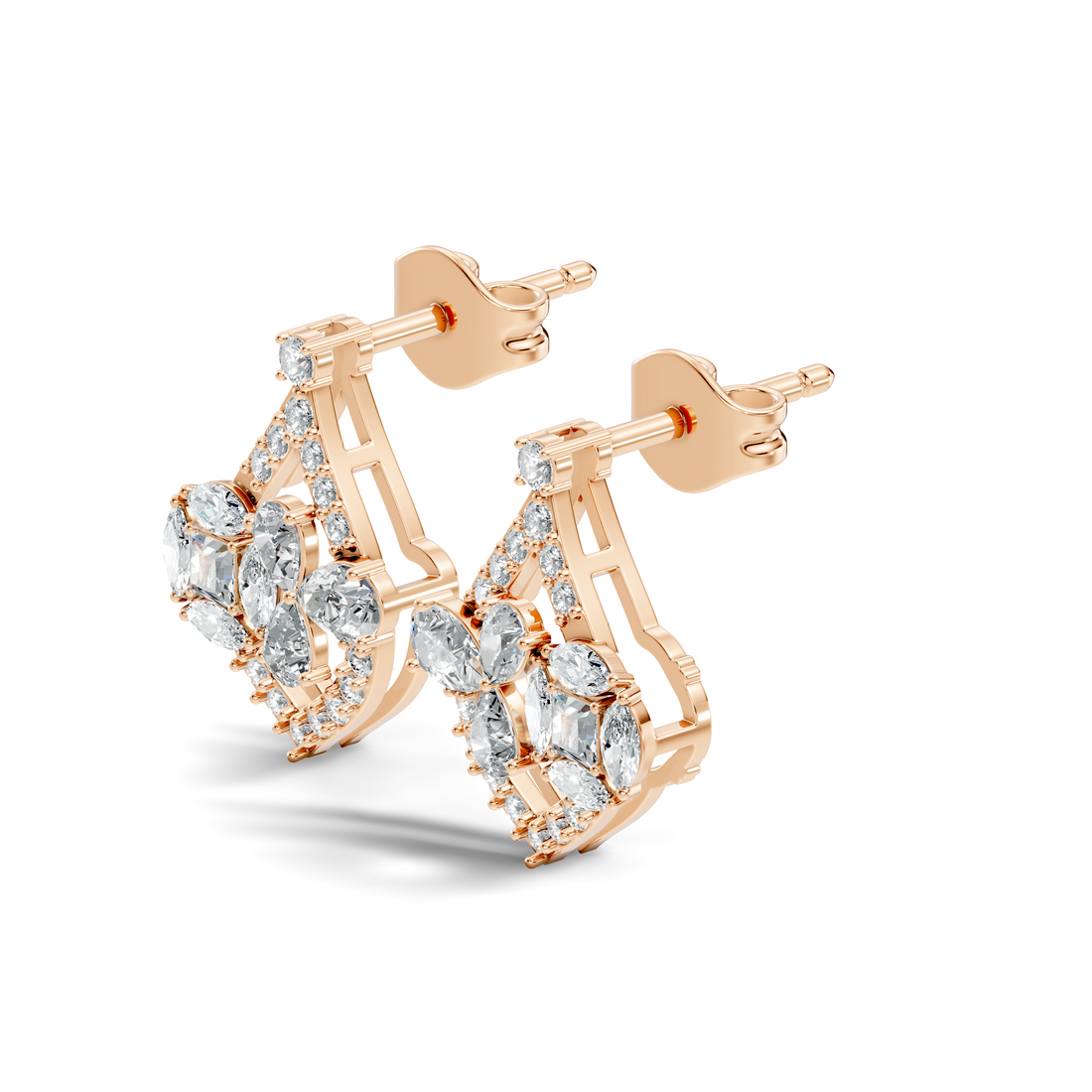 Multi-Shape Diamond Openwork Tear Drop Stud