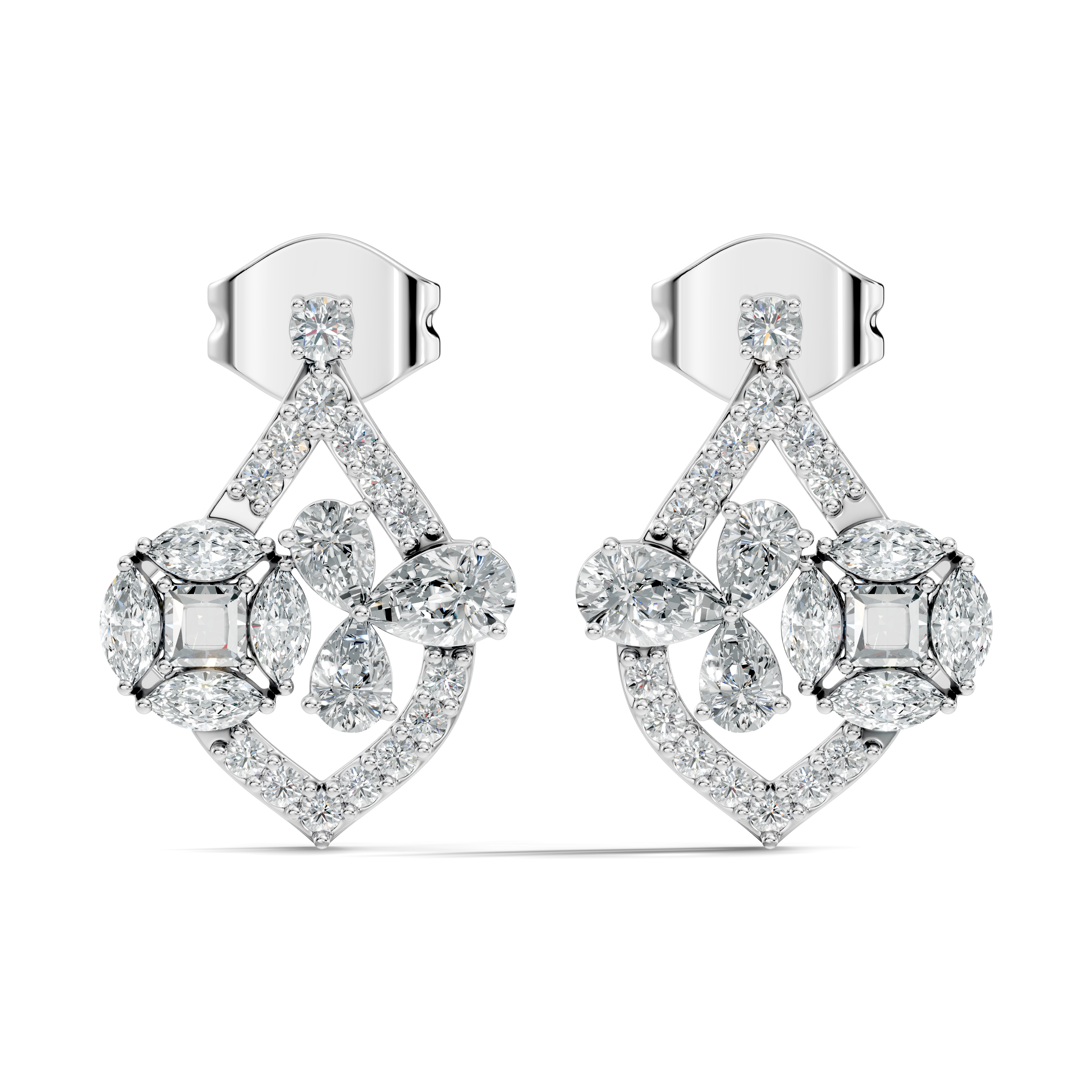 Multi-Shape Diamond Openwork Tear Drop Stud