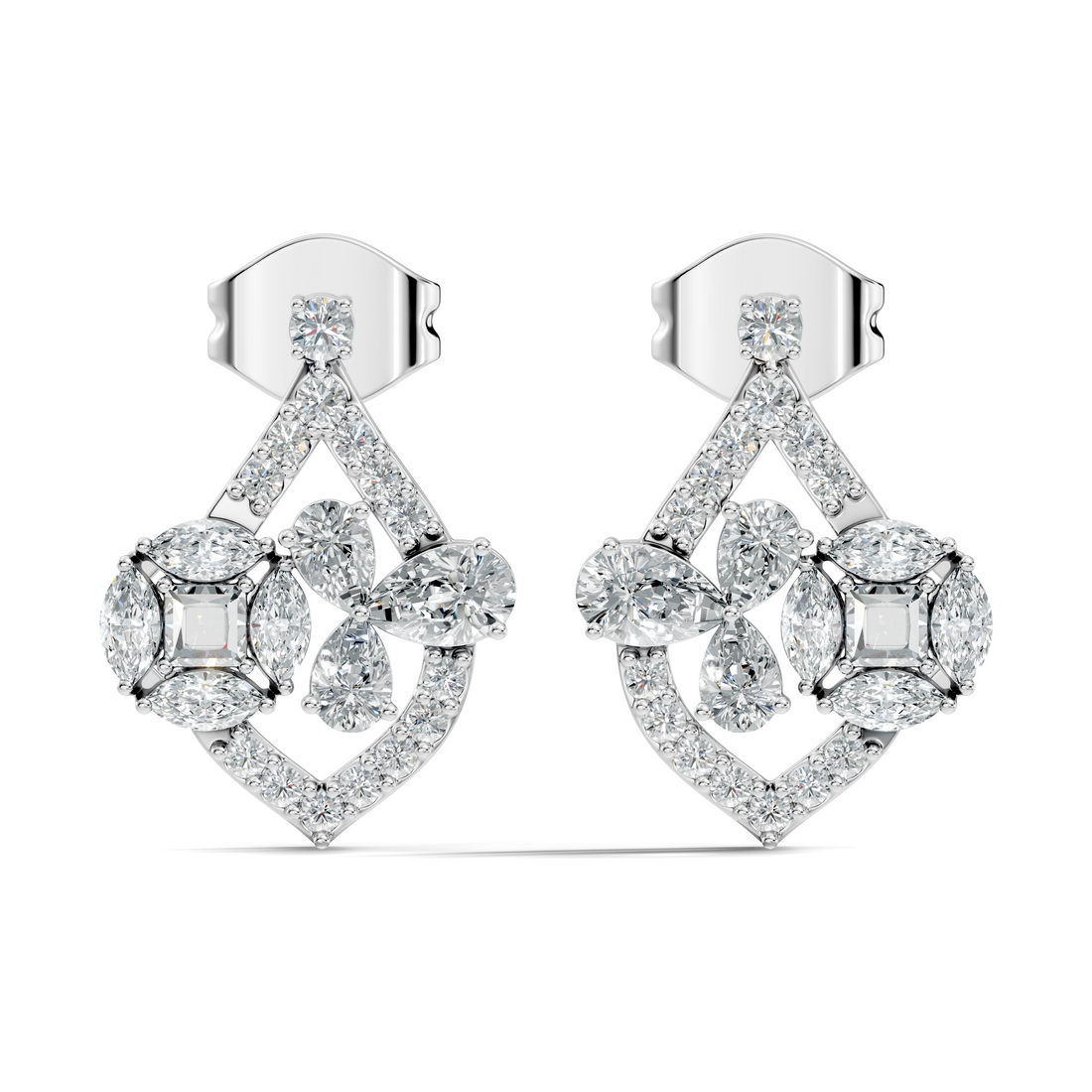 Multi-Shape Diamond Openwork Tear Drop Stud