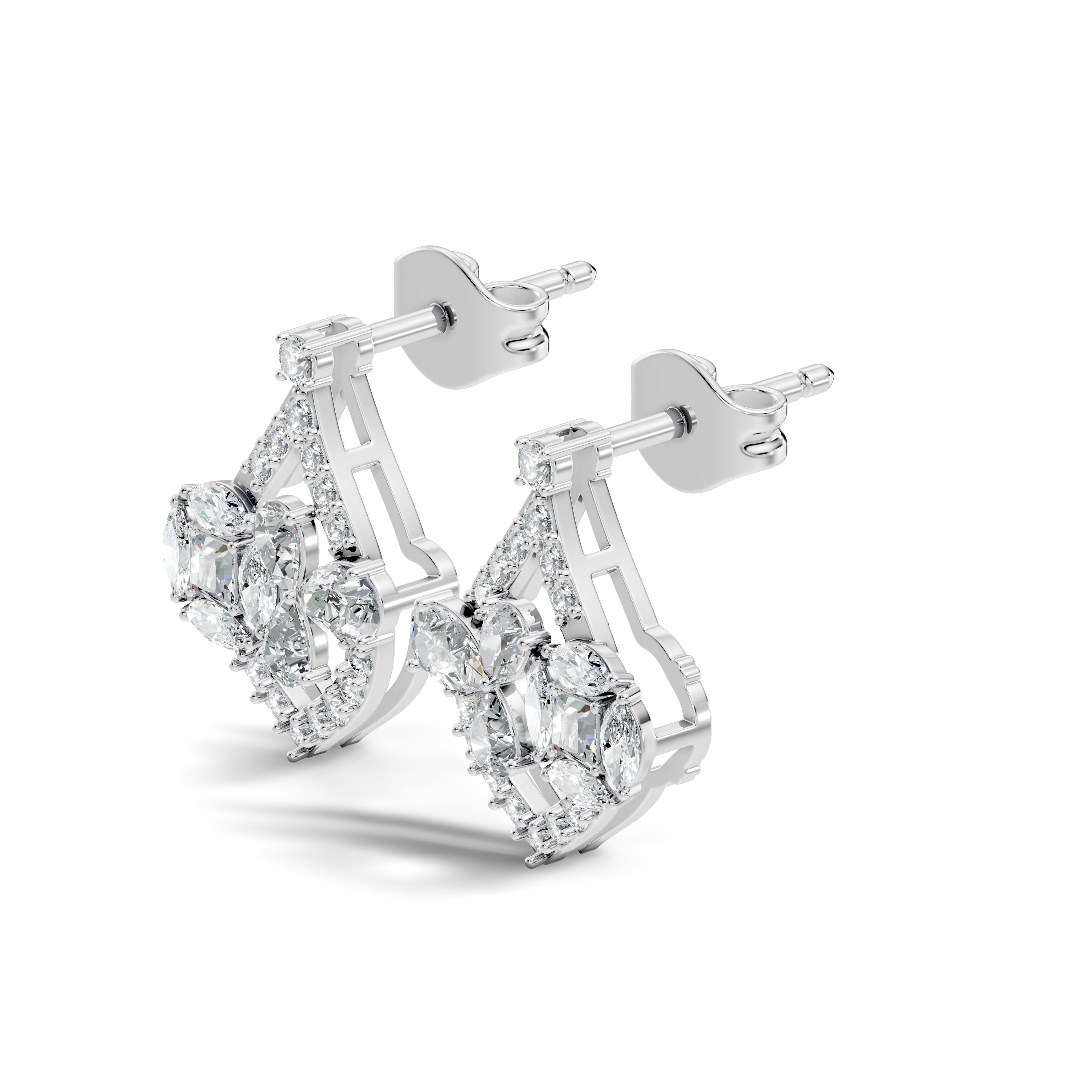 Multi-Shape Diamond Openwork Tear Drop Stud