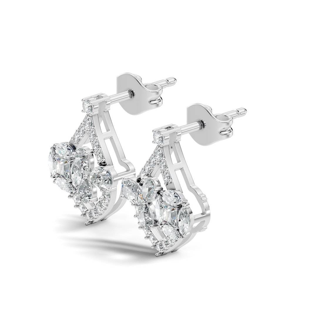 Multi-Shape Diamond Openwork Tear Drop Stud
