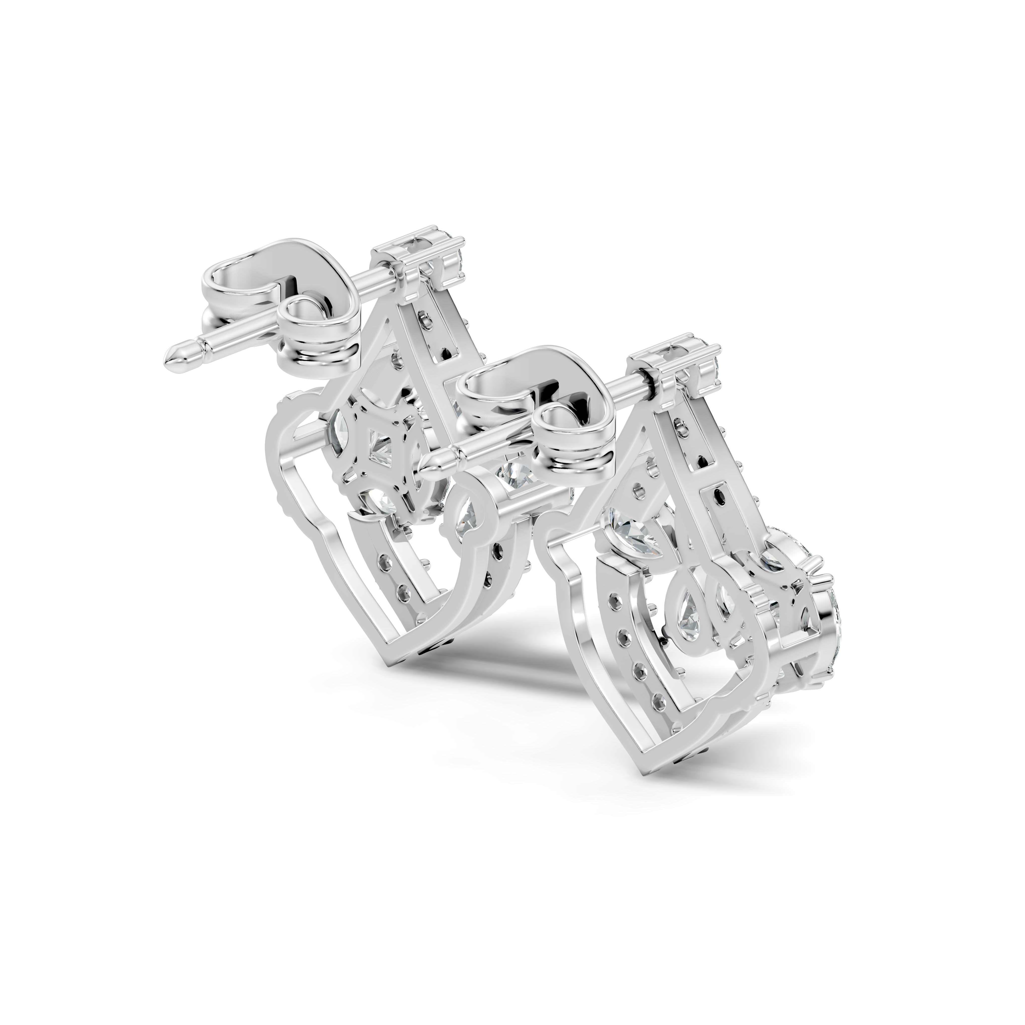 Multi-Shape Diamond Openwork Tear Drop Stud