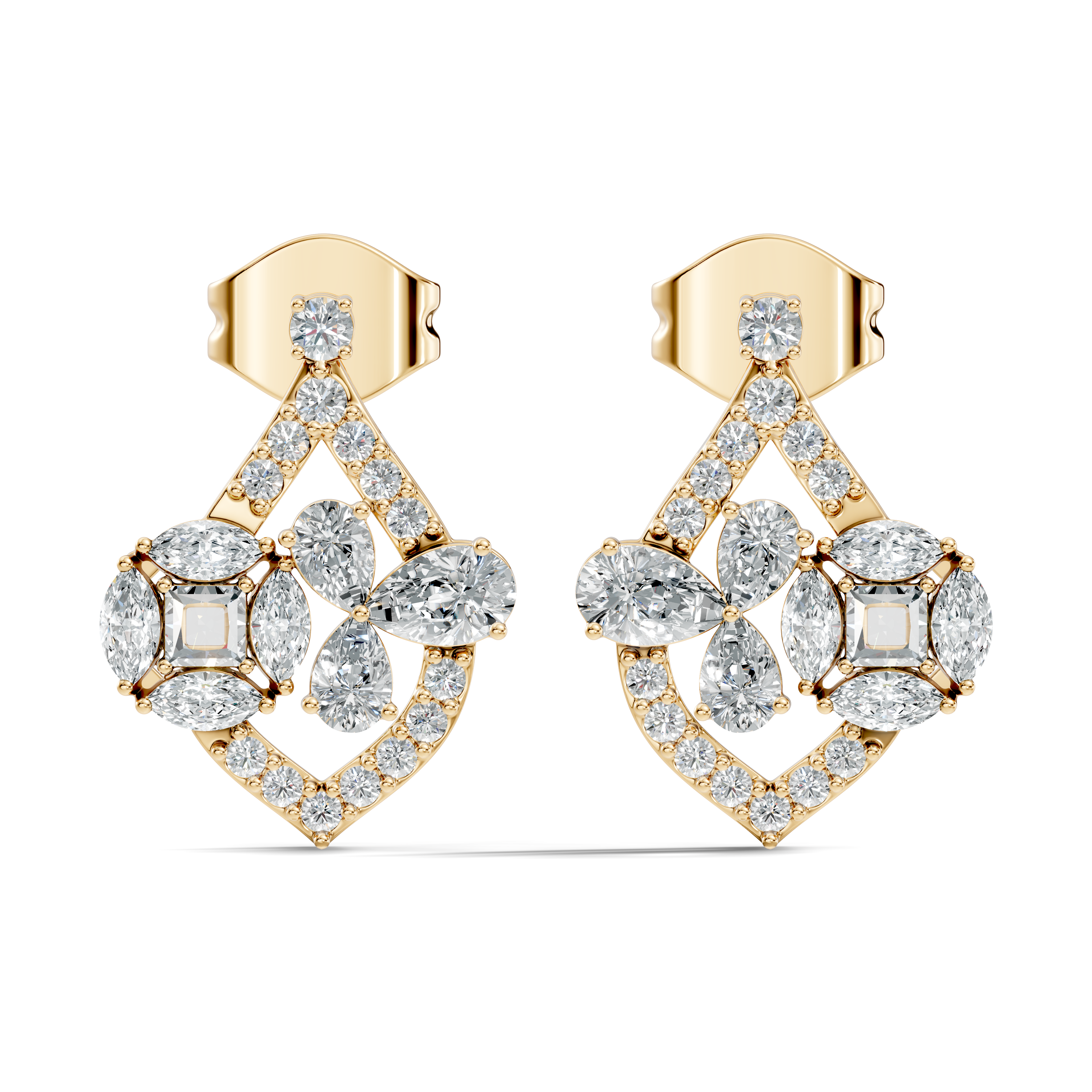 Multi-Shape Diamond Openwork Tear Drop Stud