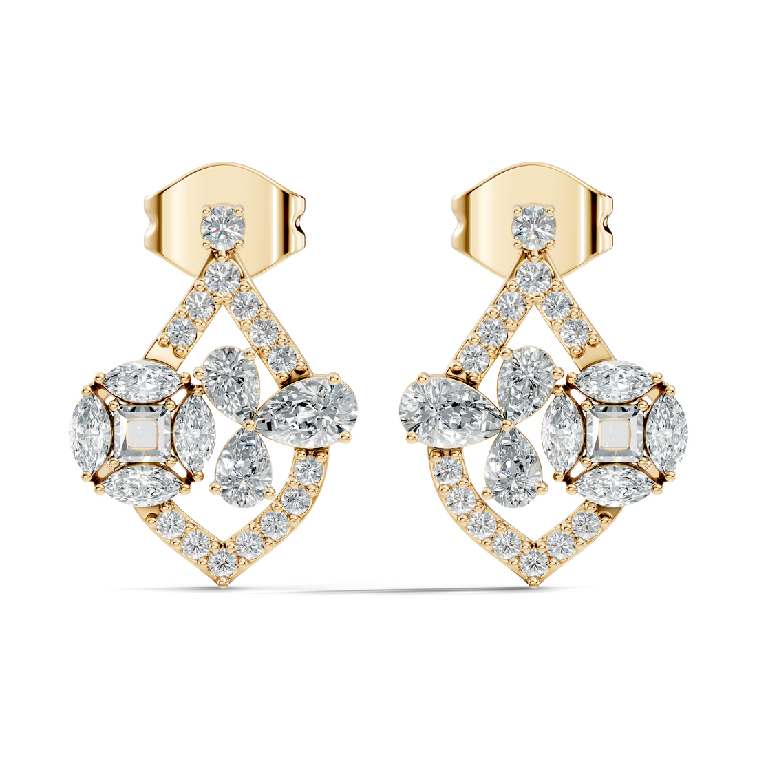 Multi-Shape Diamond Openwork Tear Drop Stud