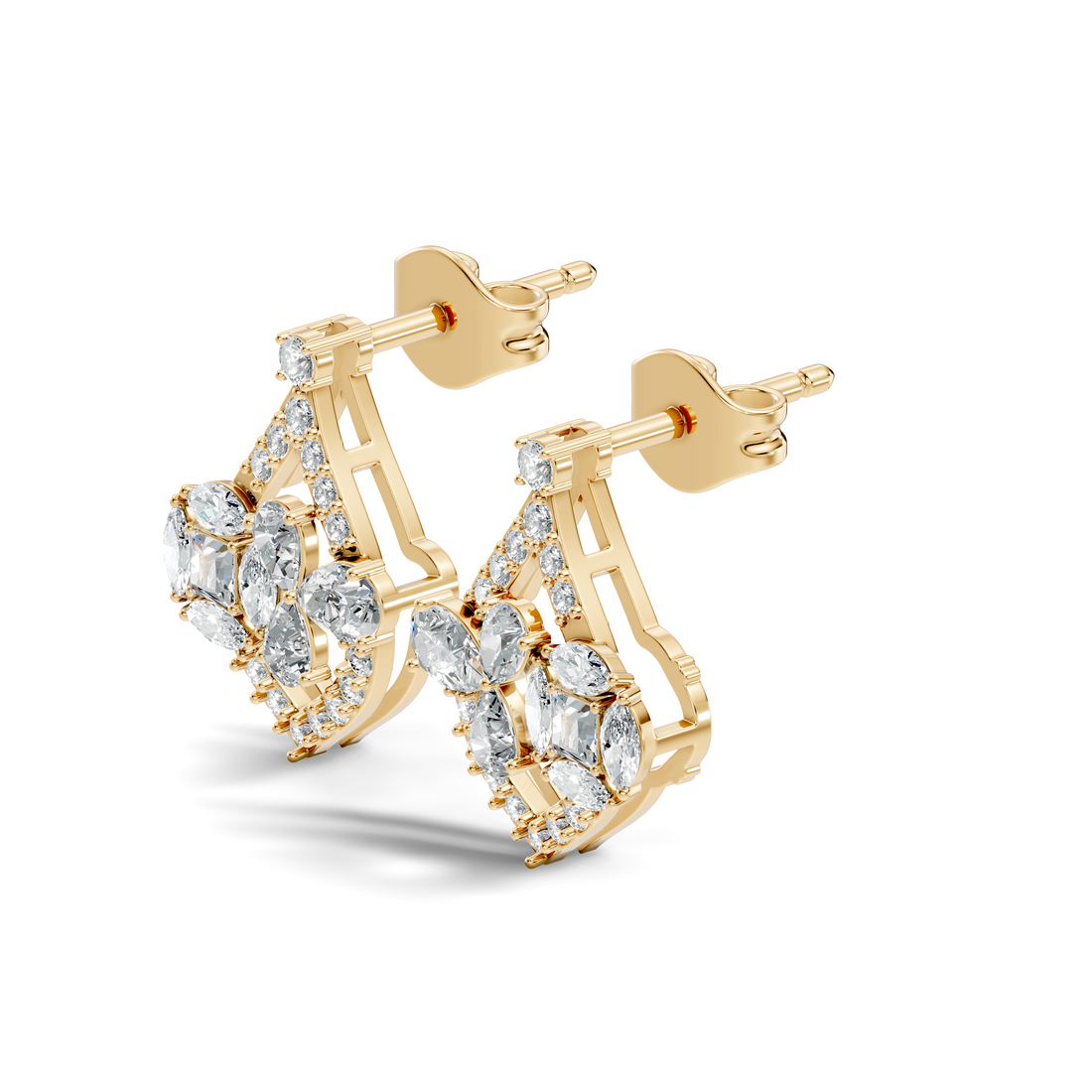Multi-Shape Diamond Openwork Tear Drop Stud