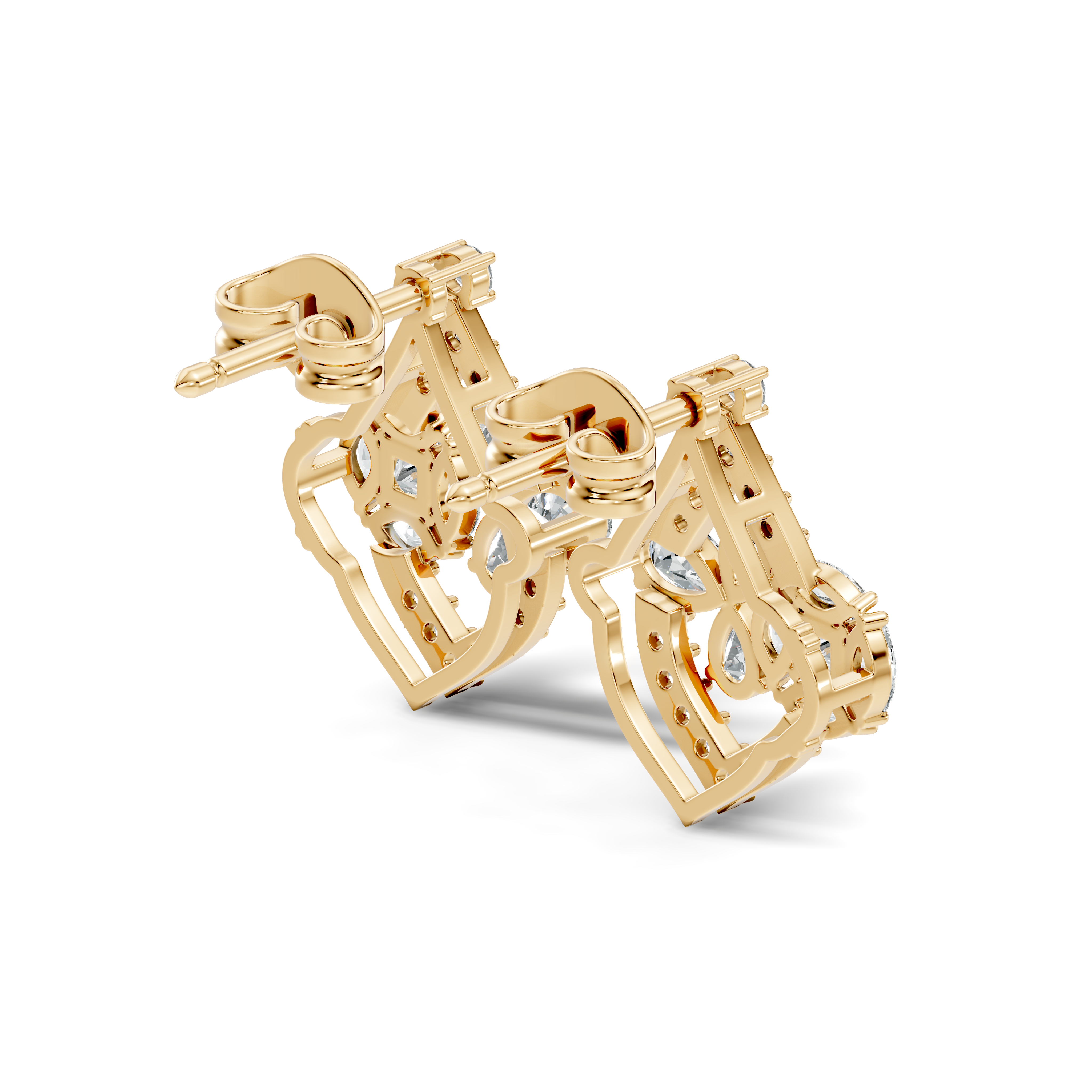 Multi-Shape Diamond Openwork Tear Drop Stud