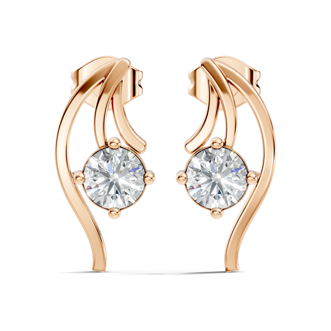Round Solitaire & Fluid Wave Arc Diamond Stud