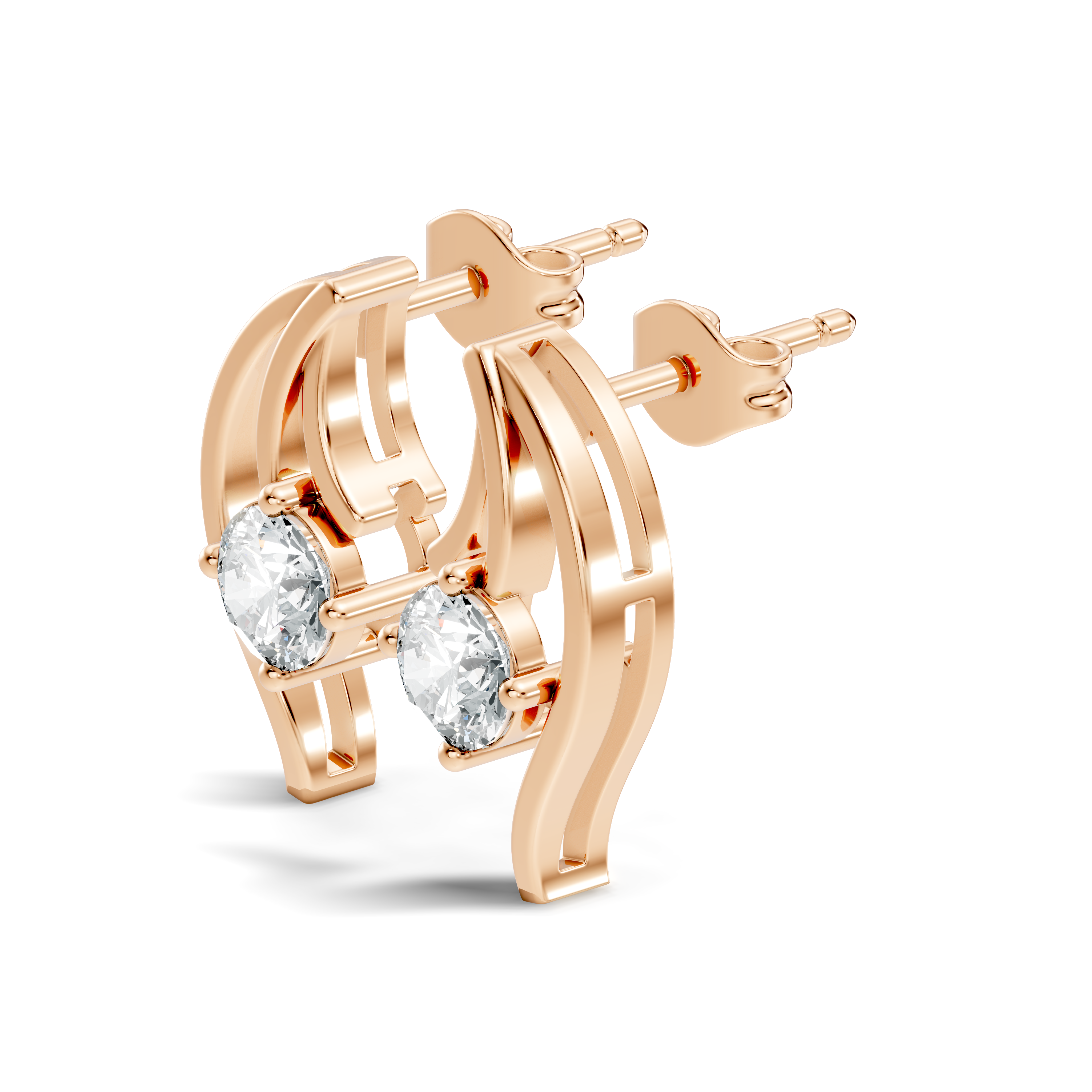Round Solitaire & Fluid Wave Arc Diamond Stud