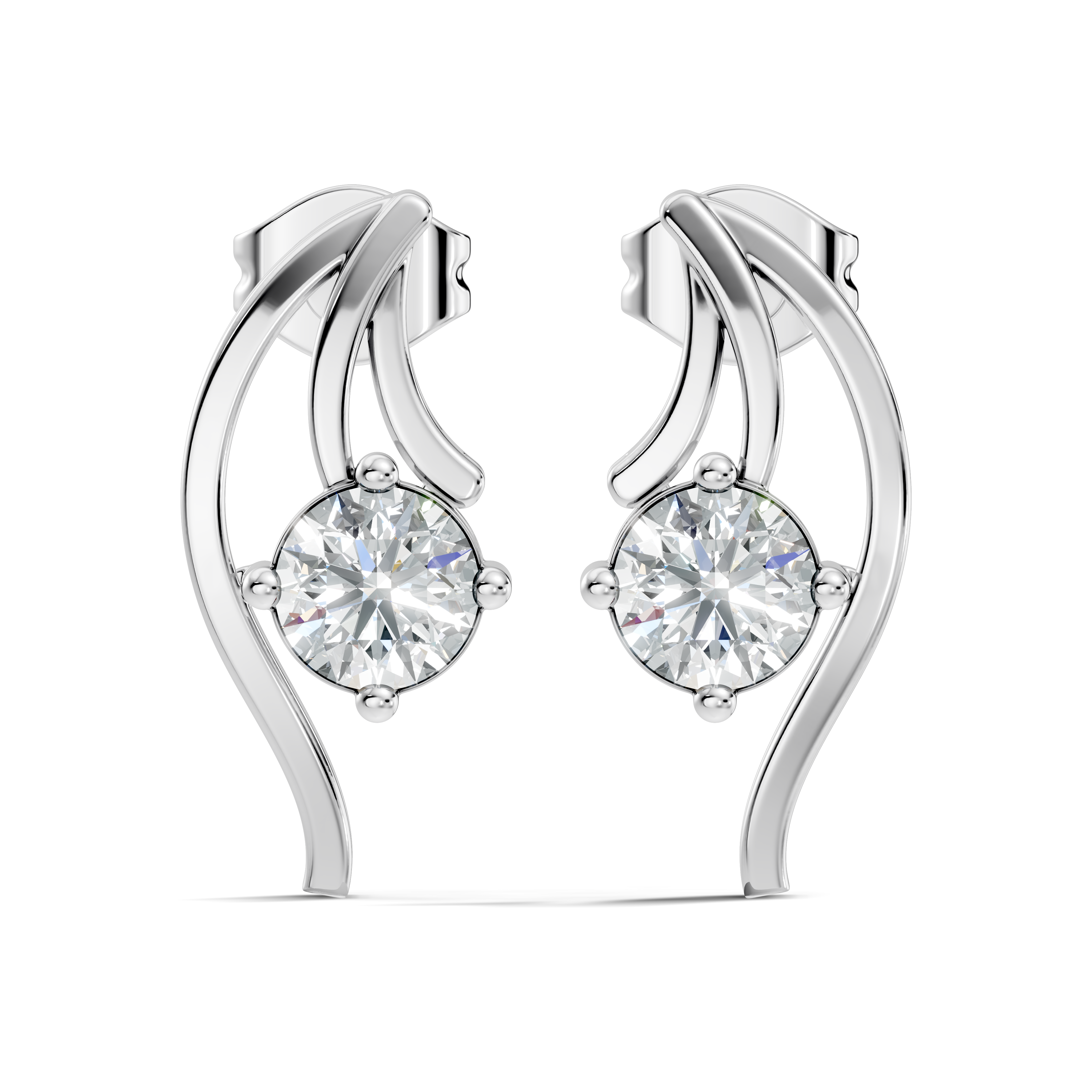 Round Solitaire & Fluid Wave Arc Diamond Stud