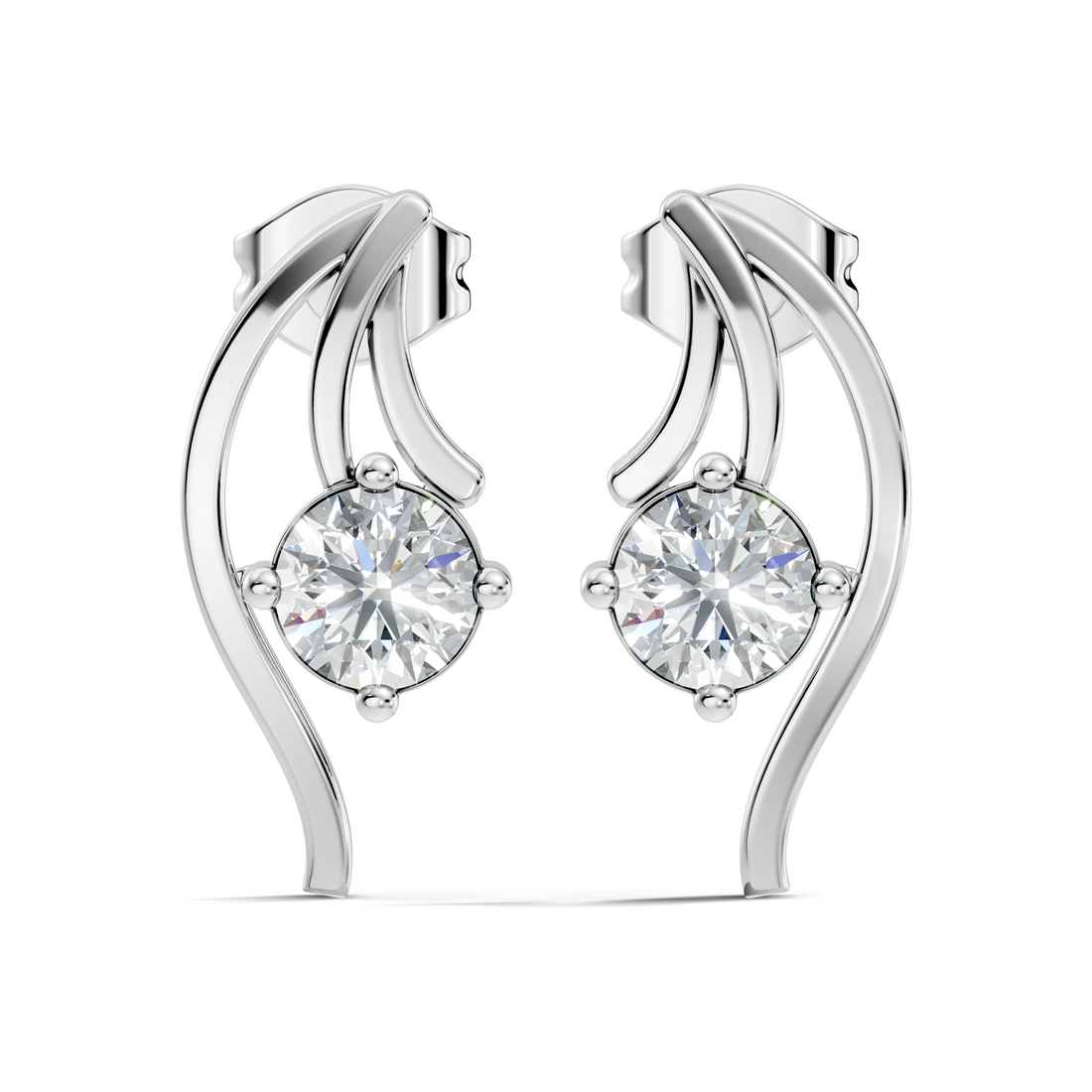 Round Solitaire & Fluid Wave Arc Diamond Stud