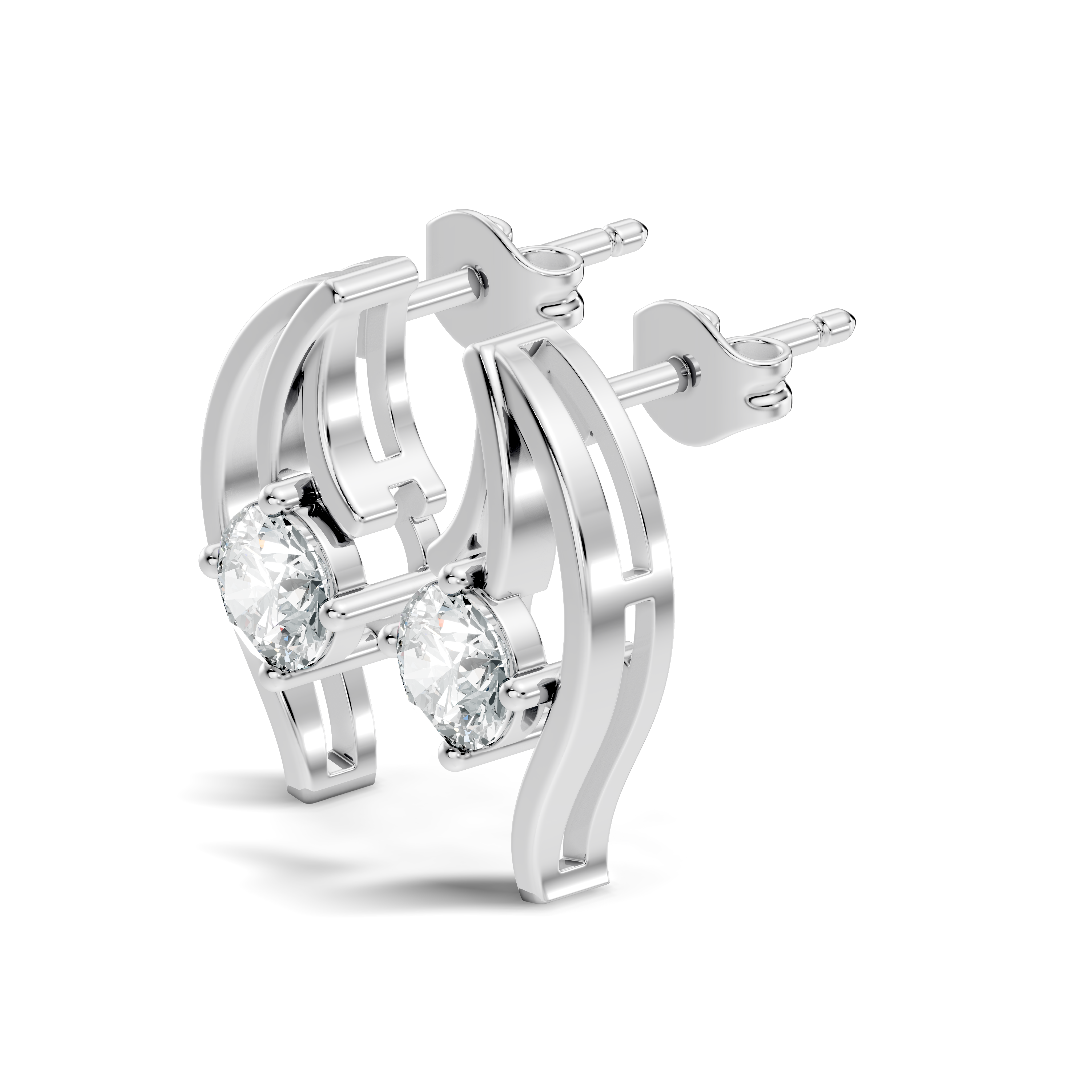 Round Solitaire & Fluid Wave Arc Diamond Stud