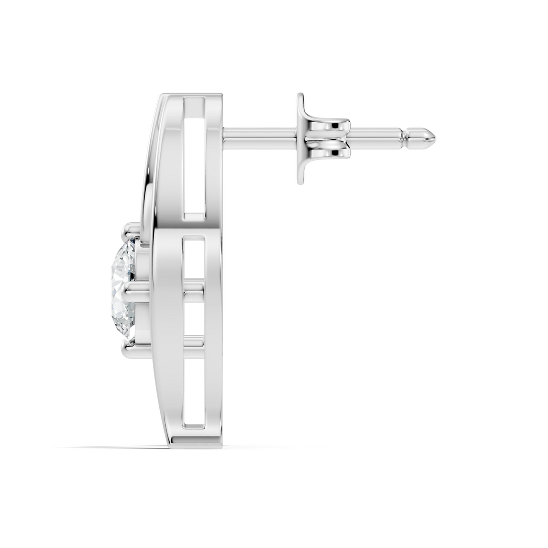 Round Solitaire & Fluid Wave Arc Diamond Stud