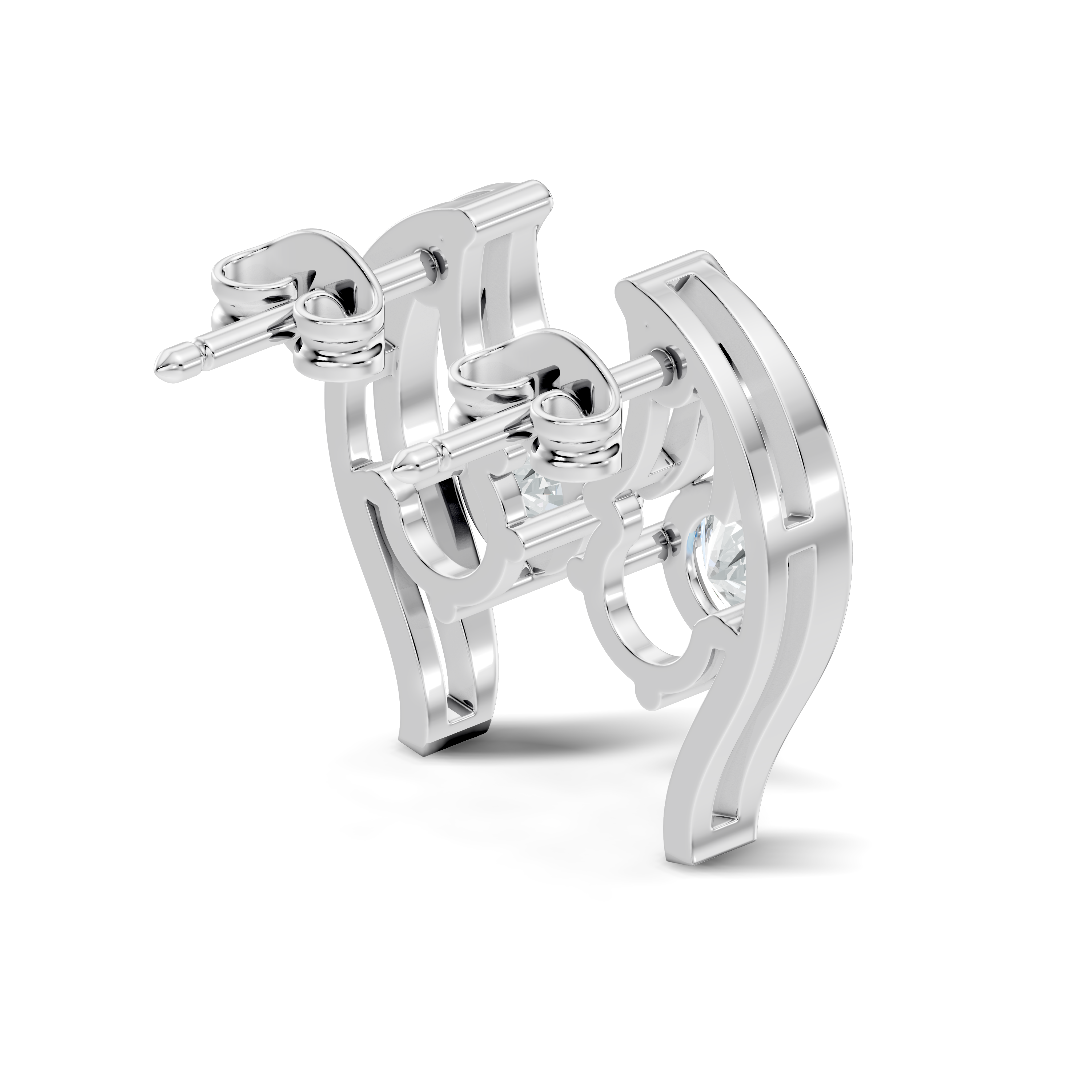Round Solitaire & Fluid Wave Arc Diamond Stud