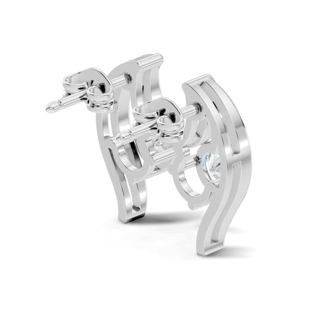 Round Solitaire & Fluid Wave Arc Diamond Stud