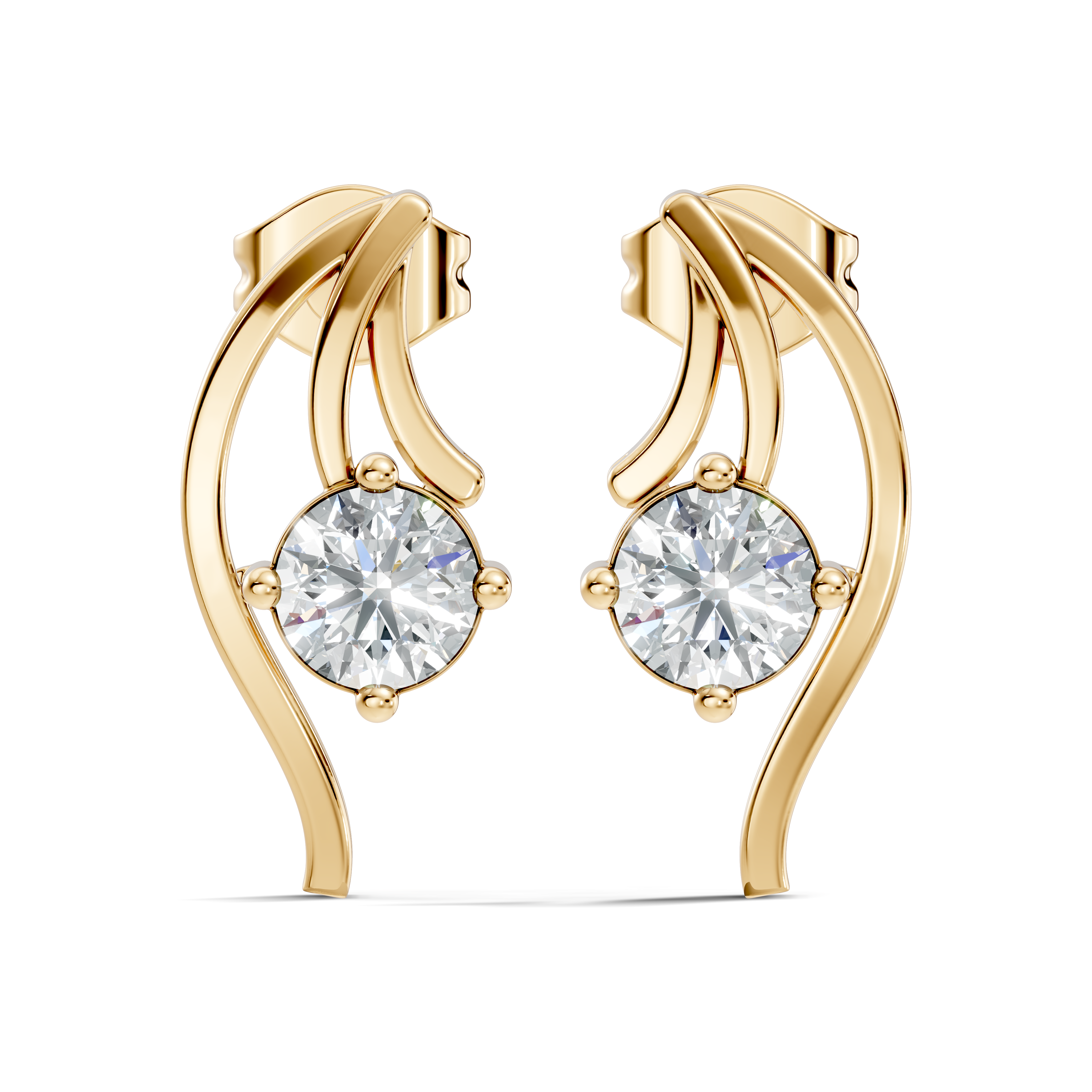 Round Solitaire & Fluid Wave Arc Diamond Stud