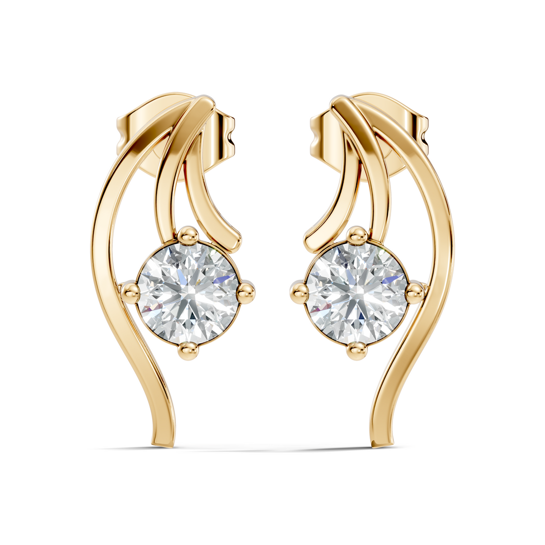 Round Solitaire & Fluid Wave Arc Diamond Stud