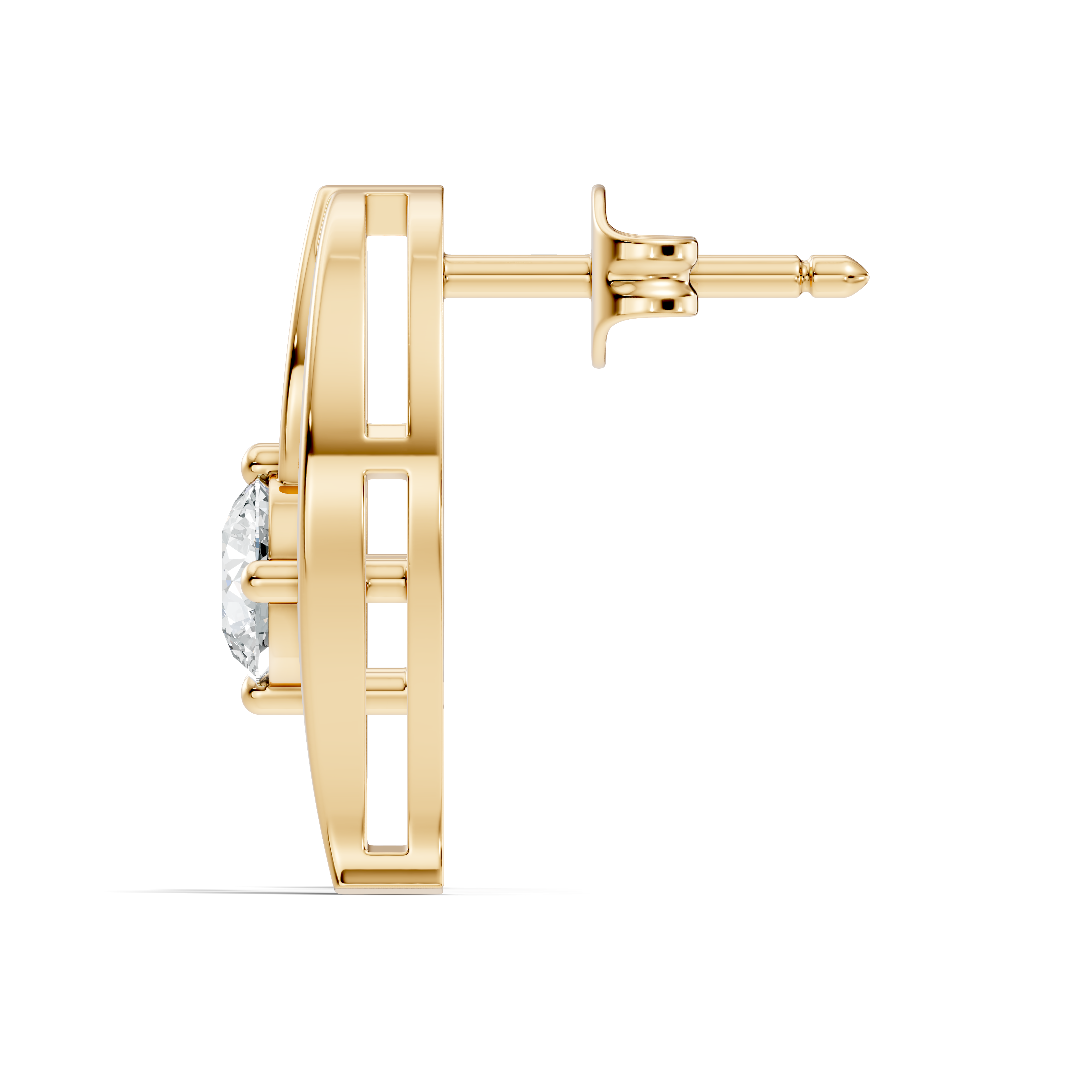 Round Solitaire & Fluid Wave Arc Diamond Stud