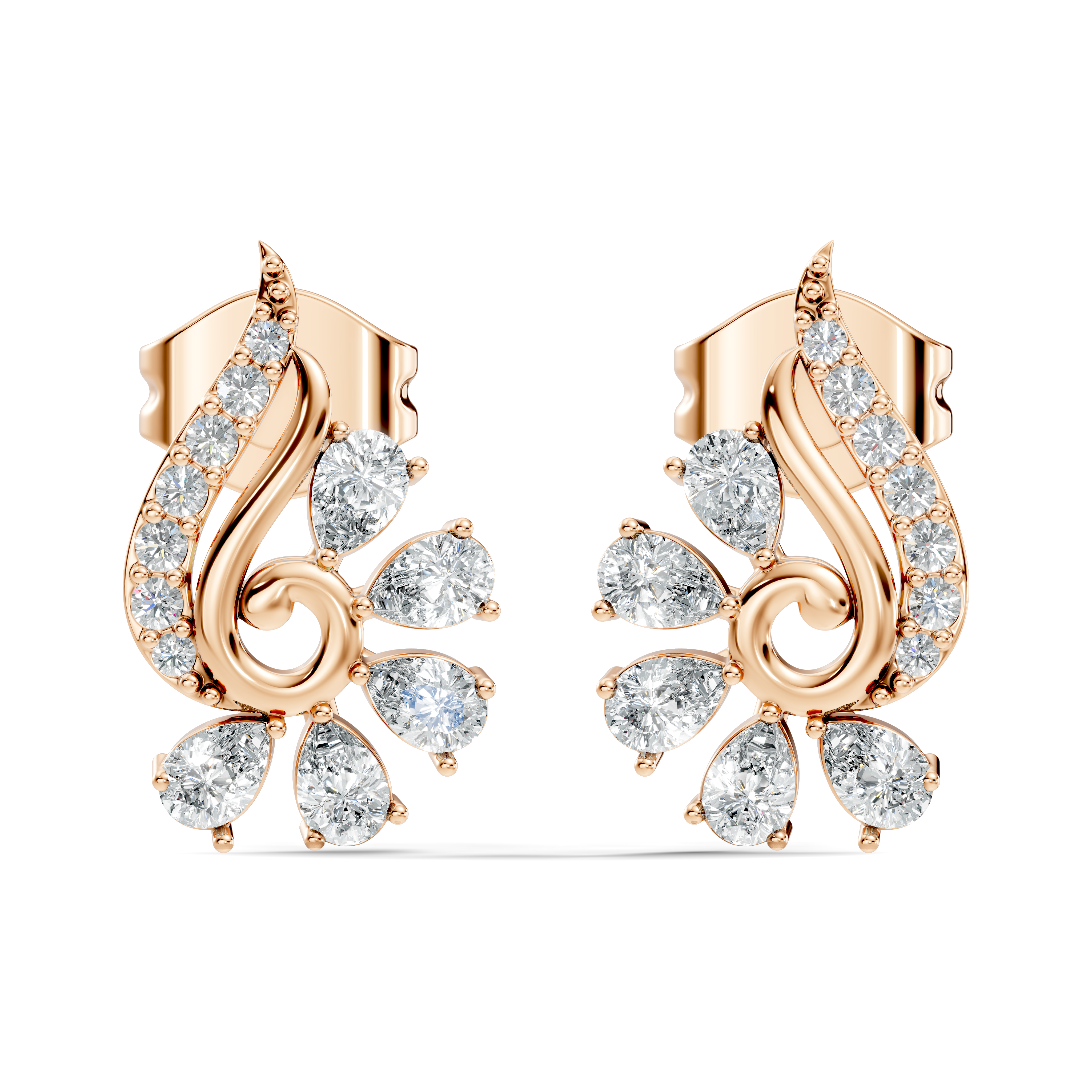 Pear & Round Diamond Paisley Spiral Swirl Stud