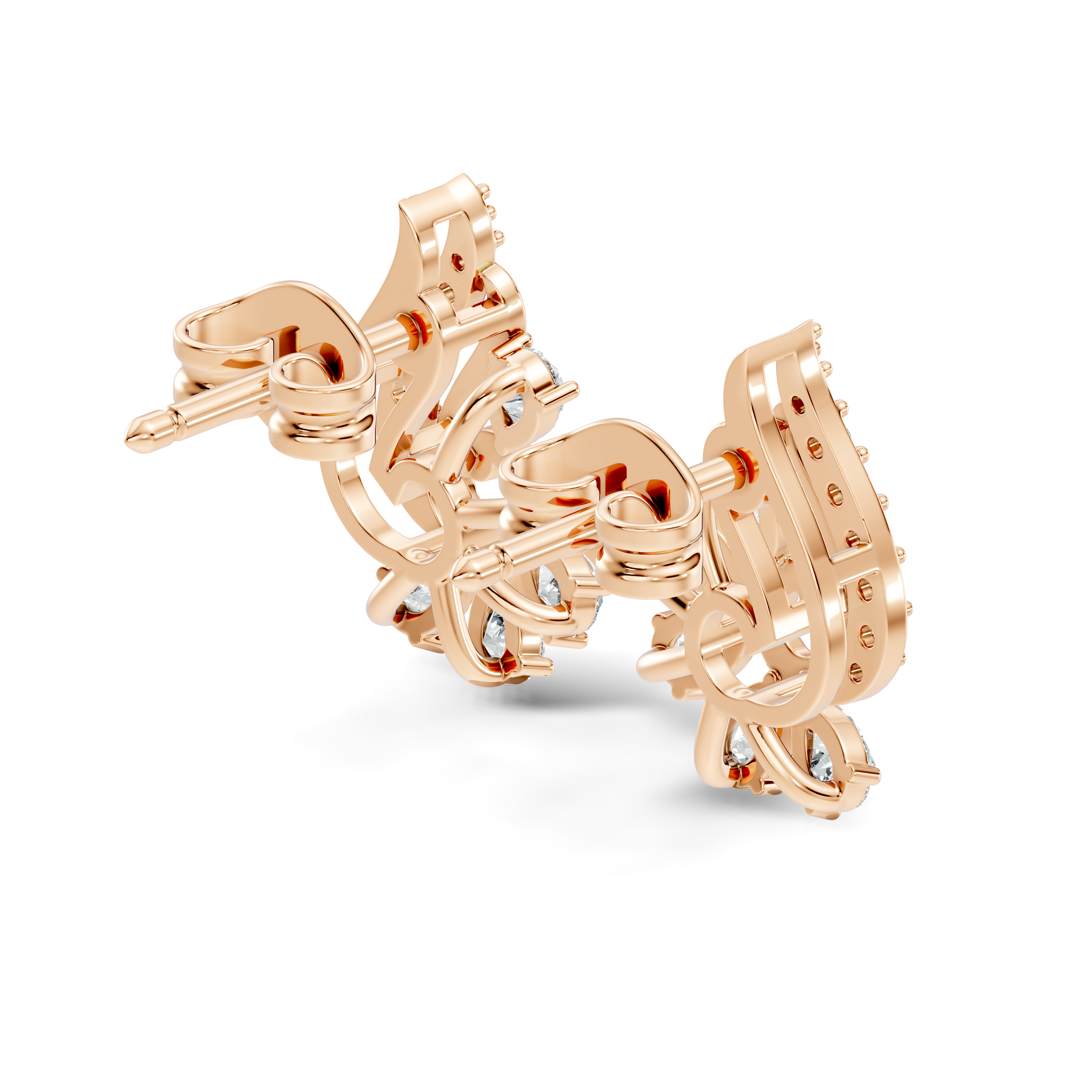 Pear & Round Diamond Paisley Spiral Swirl Stud