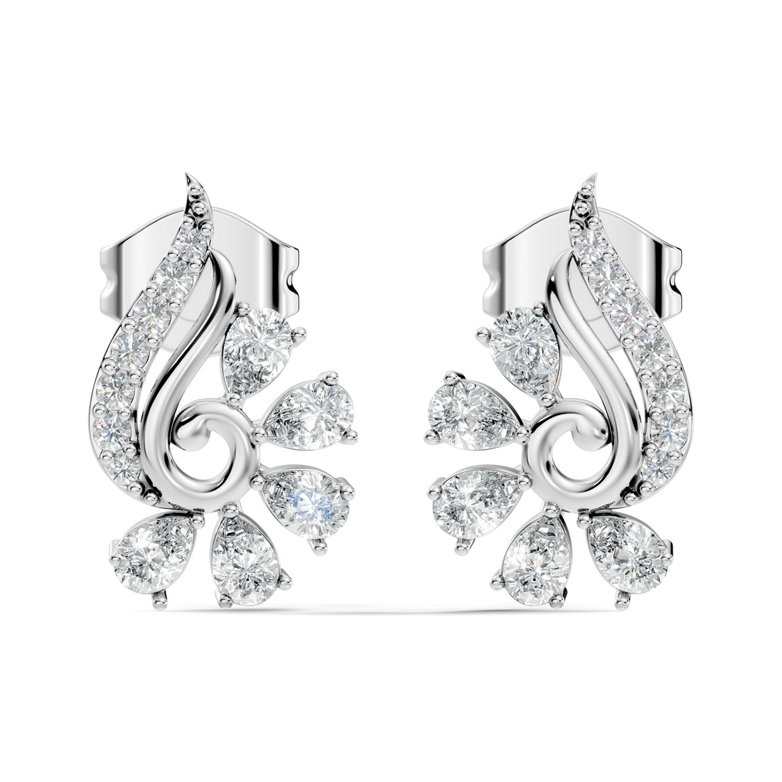 Pear & Round Diamond Paisley Spiral Swirl Stud