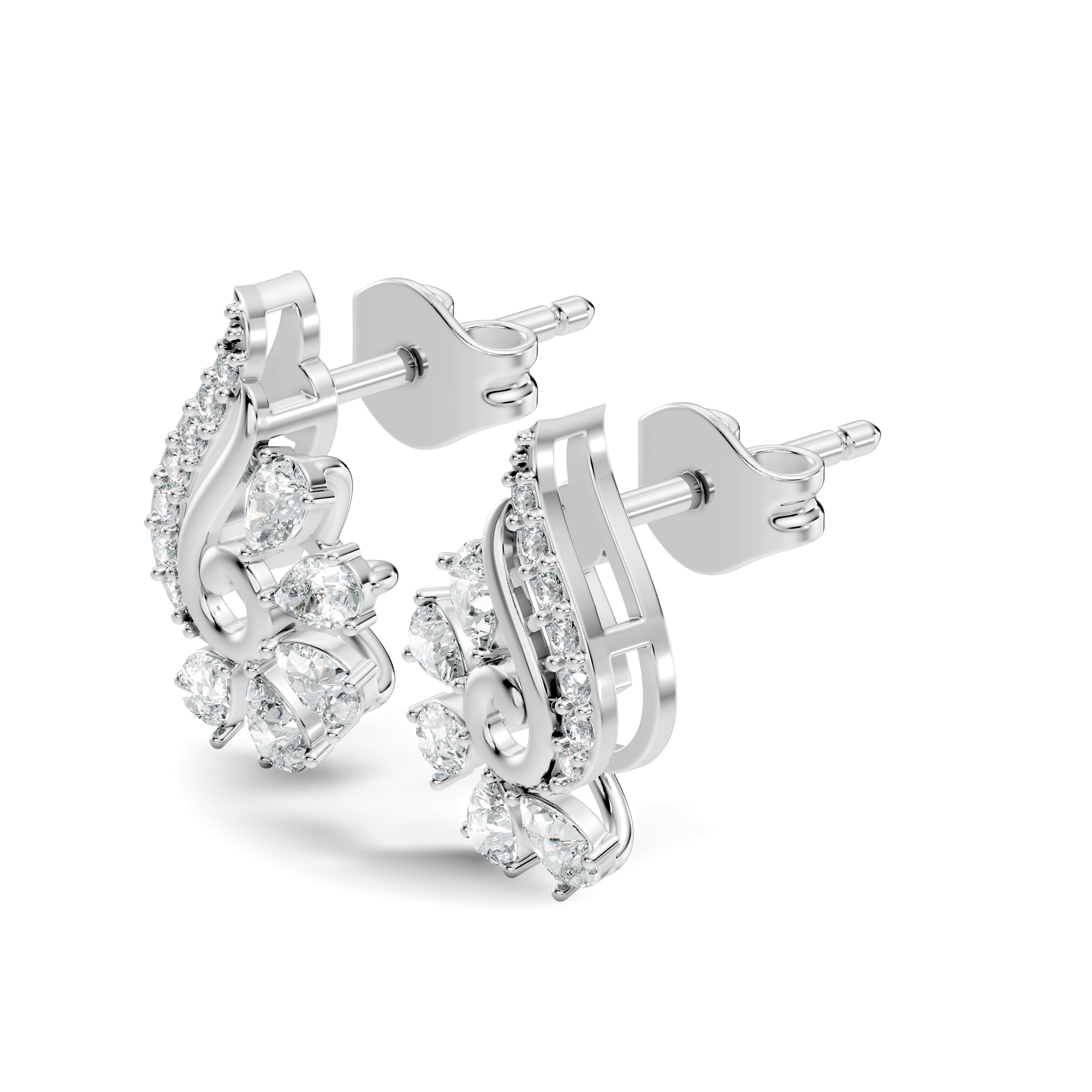 Pear & Round Diamond Paisley Spiral Swirl Stud