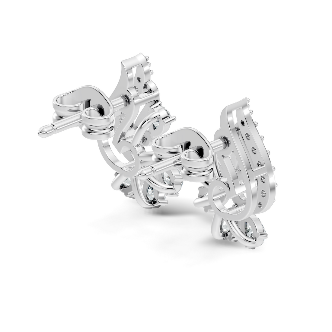 Pear & Round Diamond Paisley Spiral Swirl Stud